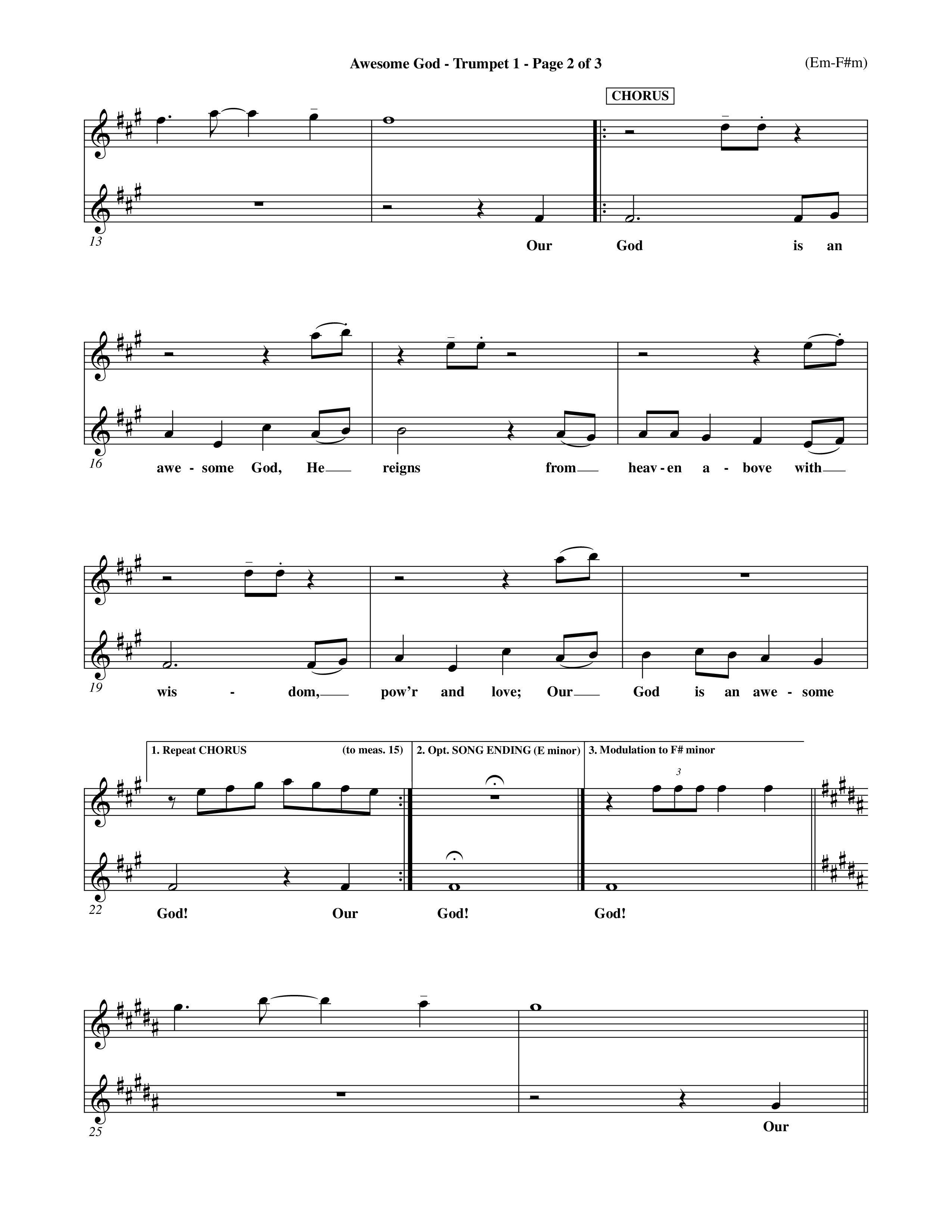 Awesome God (Choral Anthem SATB) Trumpet 1 (Word Music Choral / Orch. Keith Christopher / Orch. Andrew High)