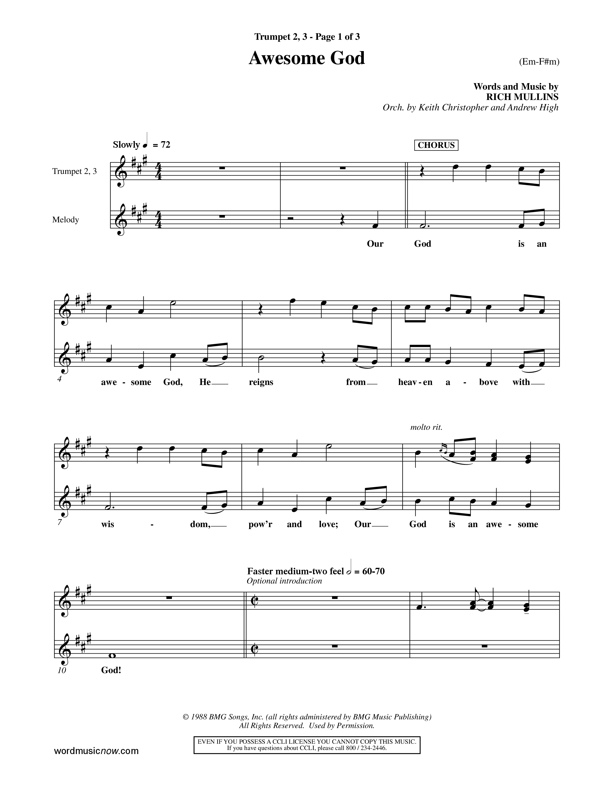 Awesome God (Choral Anthem SATB) Trumpet 2/3 (Word Music Choral / Orch. Keith Christopher / Orch. Andrew High)