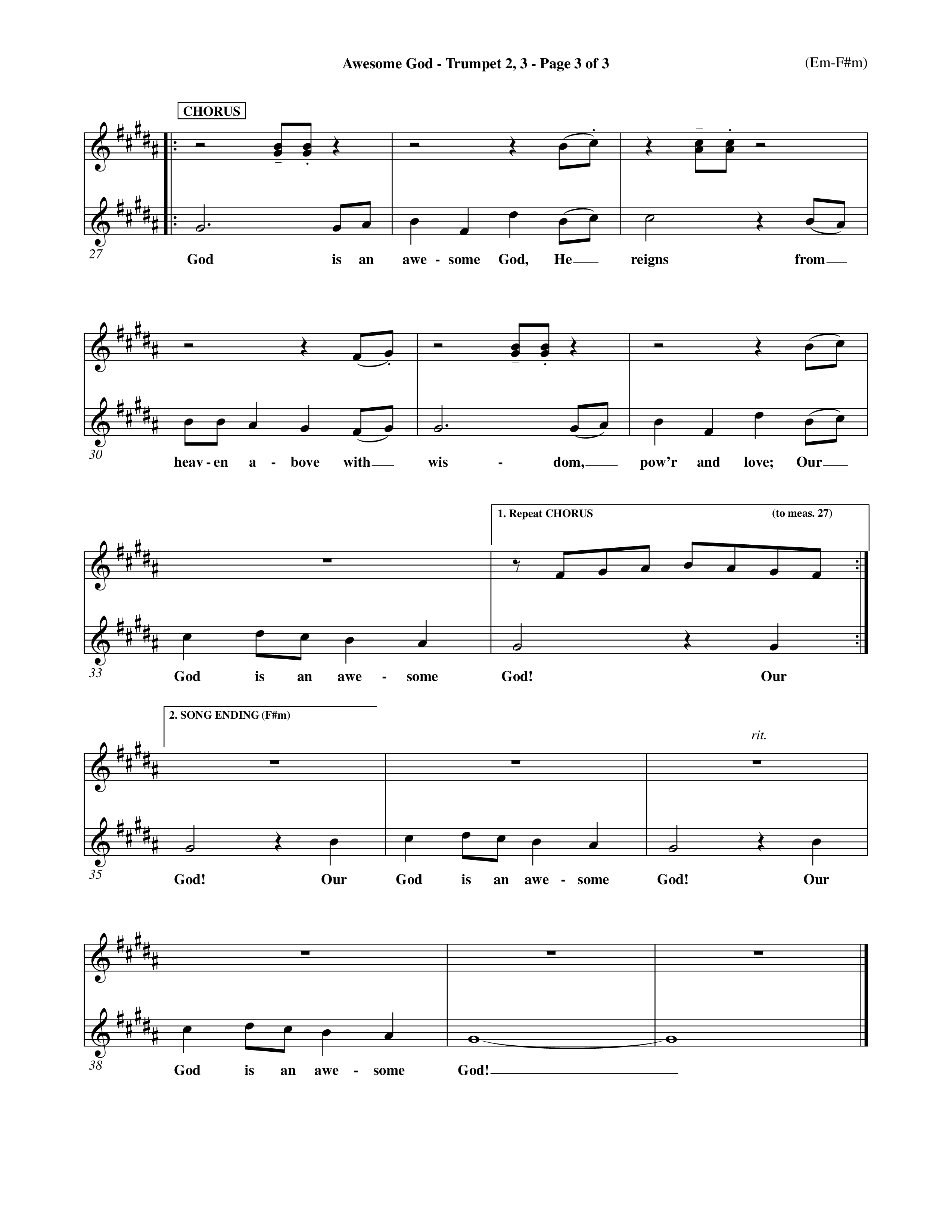 Awesome God (Choral Anthem SATB) Trumpet 2/3 (Word Music Choral / Orch. Keith Christopher / Orch. Andrew High)