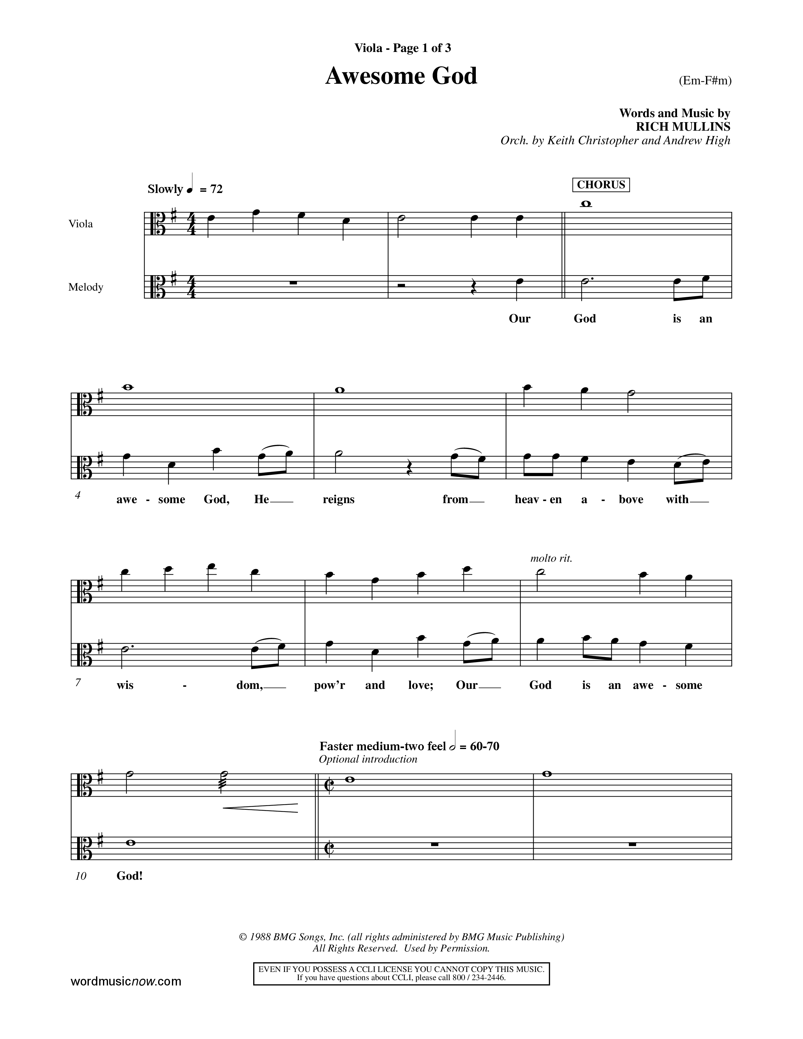 Awesome God (Choral Anthem SATB) Viola (Word Music Choral / Orch. Keith Christopher / Orch. Andrew High)