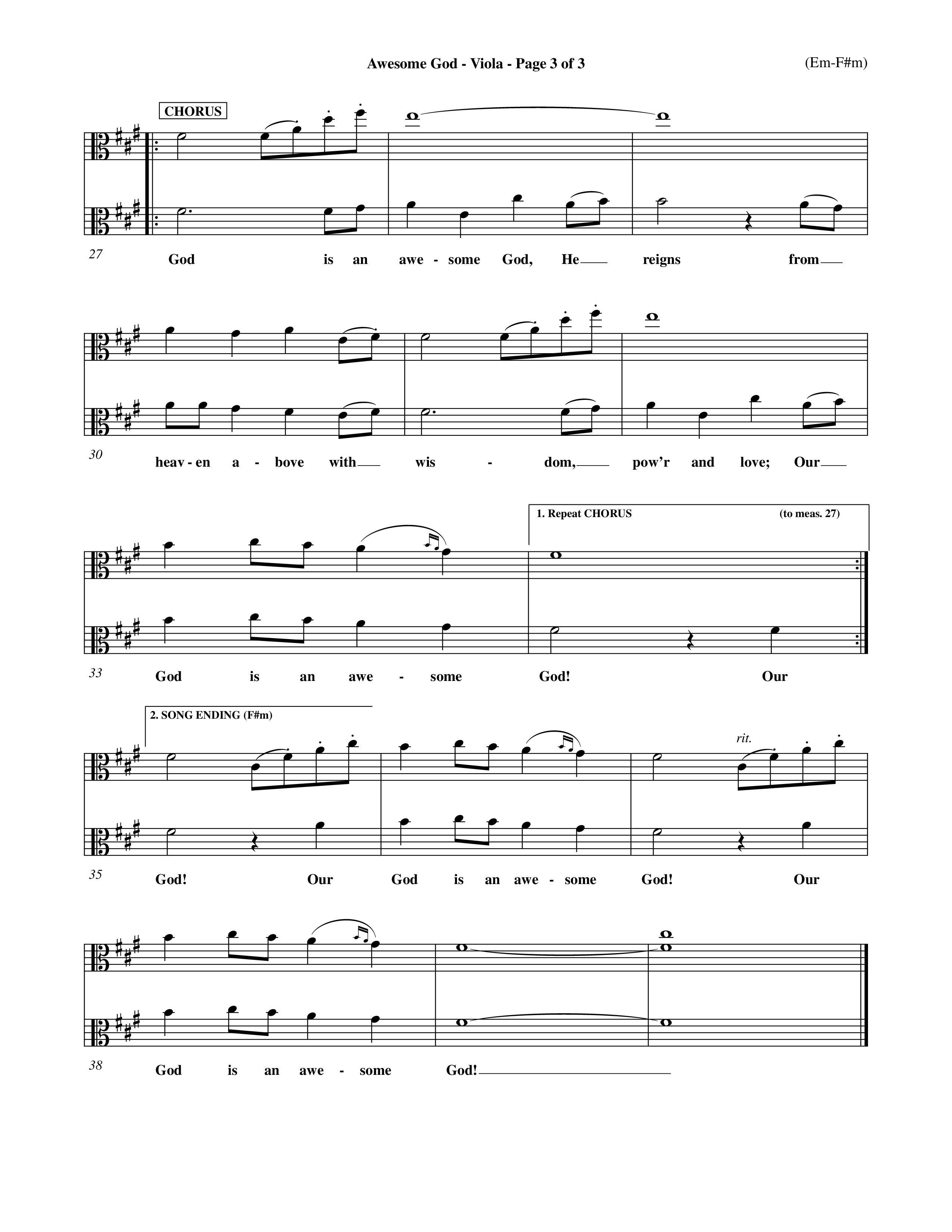 Awesome God (Choral Anthem SATB) Viola (Word Music Choral / Orch. Keith Christopher / Orch. Andrew High)