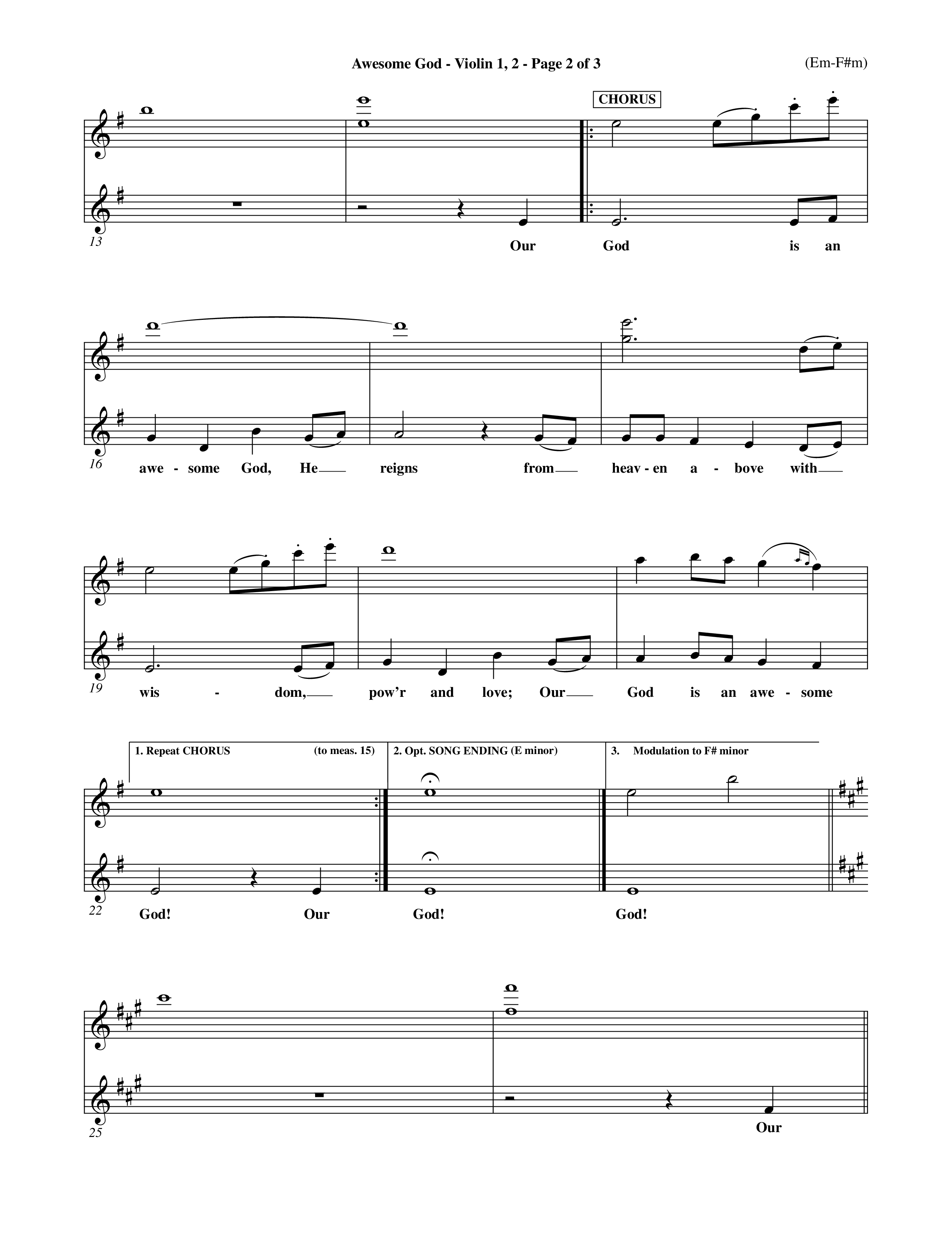 Awesome God (Choral Anthem SATB) Violin 1/2 (Word Music Choral / Orch. Keith Christopher / Orch. Andrew High)