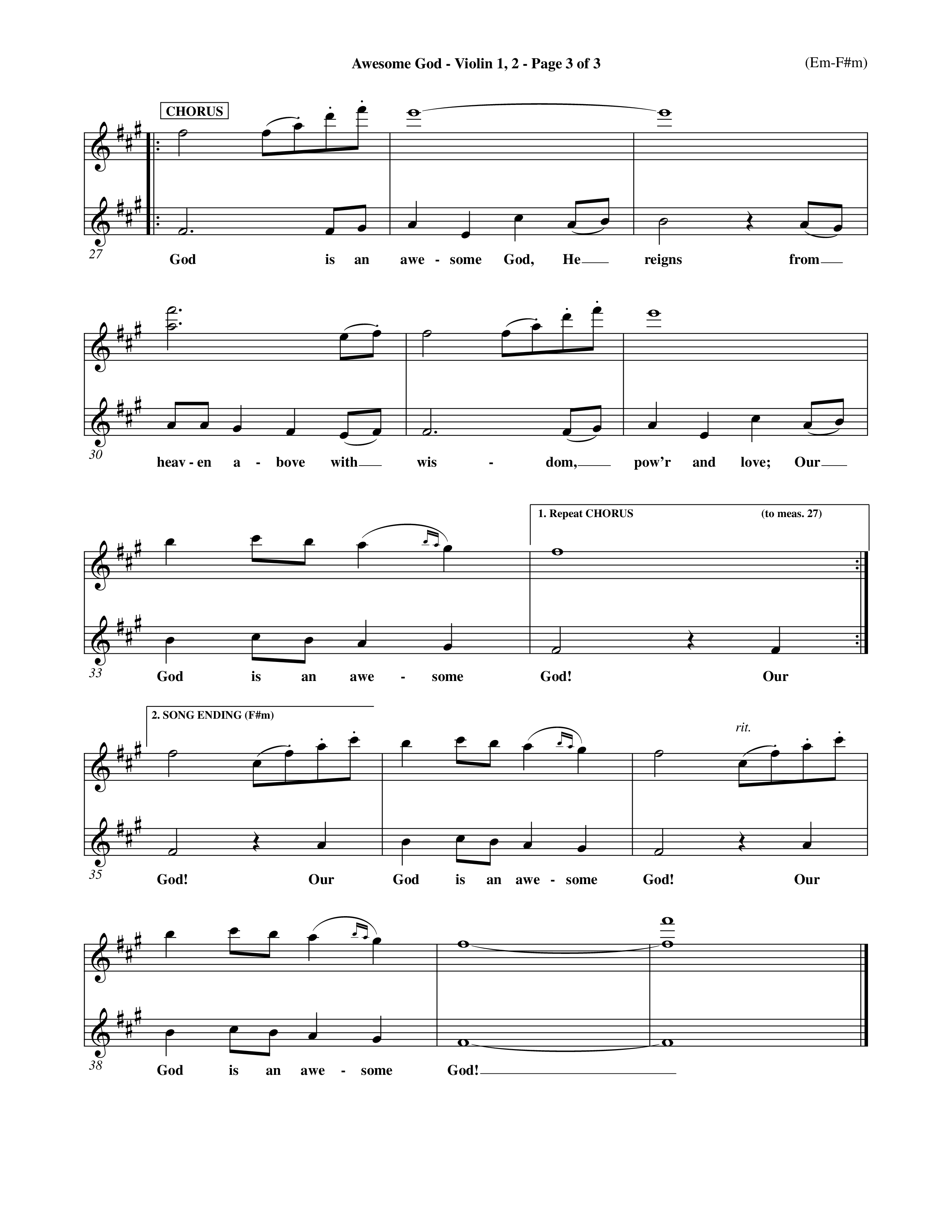 Awesome God (Choral Anthem SATB) Violin 1/2 (Word Music Choral / Orch. Keith Christopher / Orch. Andrew High)