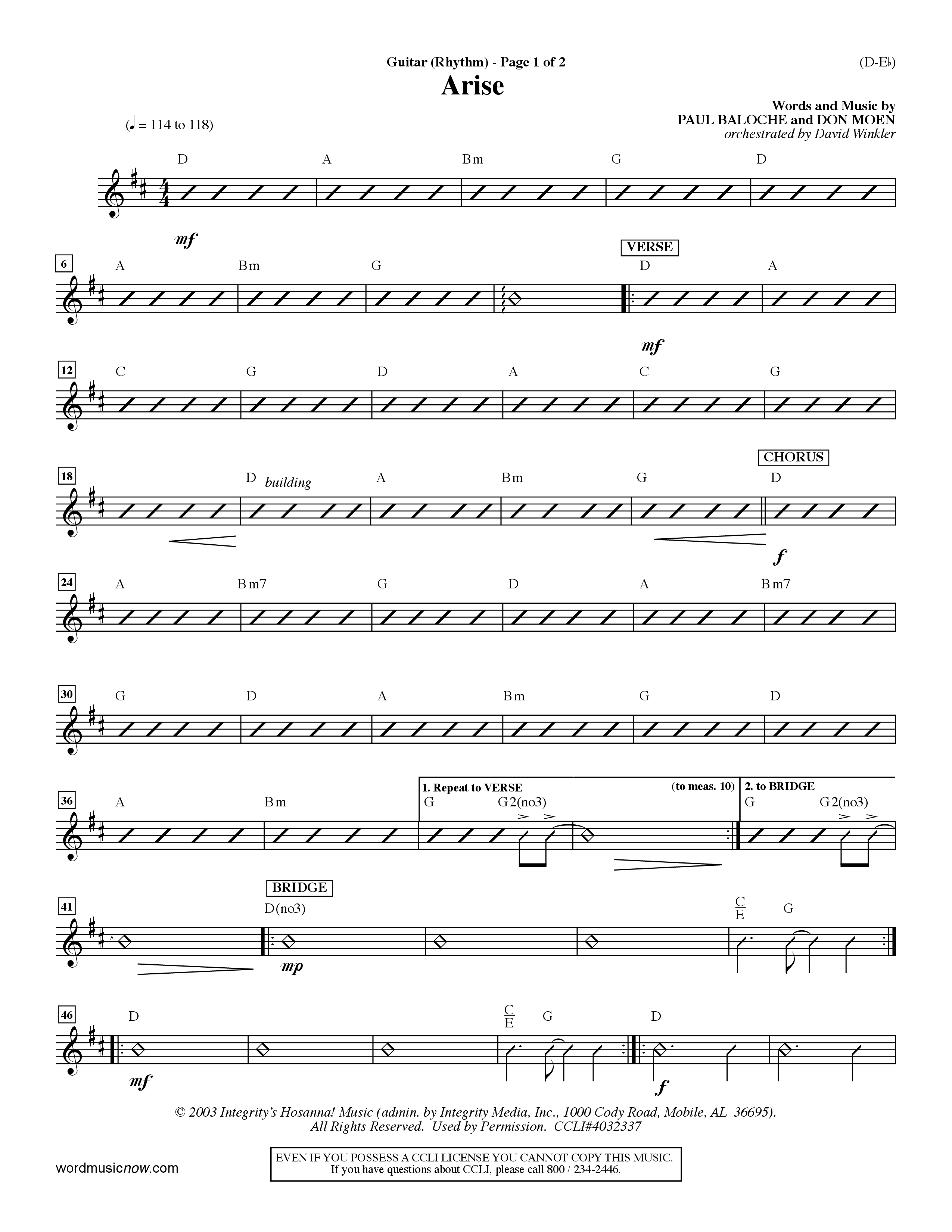 Arise (Choral Anthem SATB) Acoustic Guitar (Word Music Choral / Orch. David Winkler / Orch. Dave Williamson)