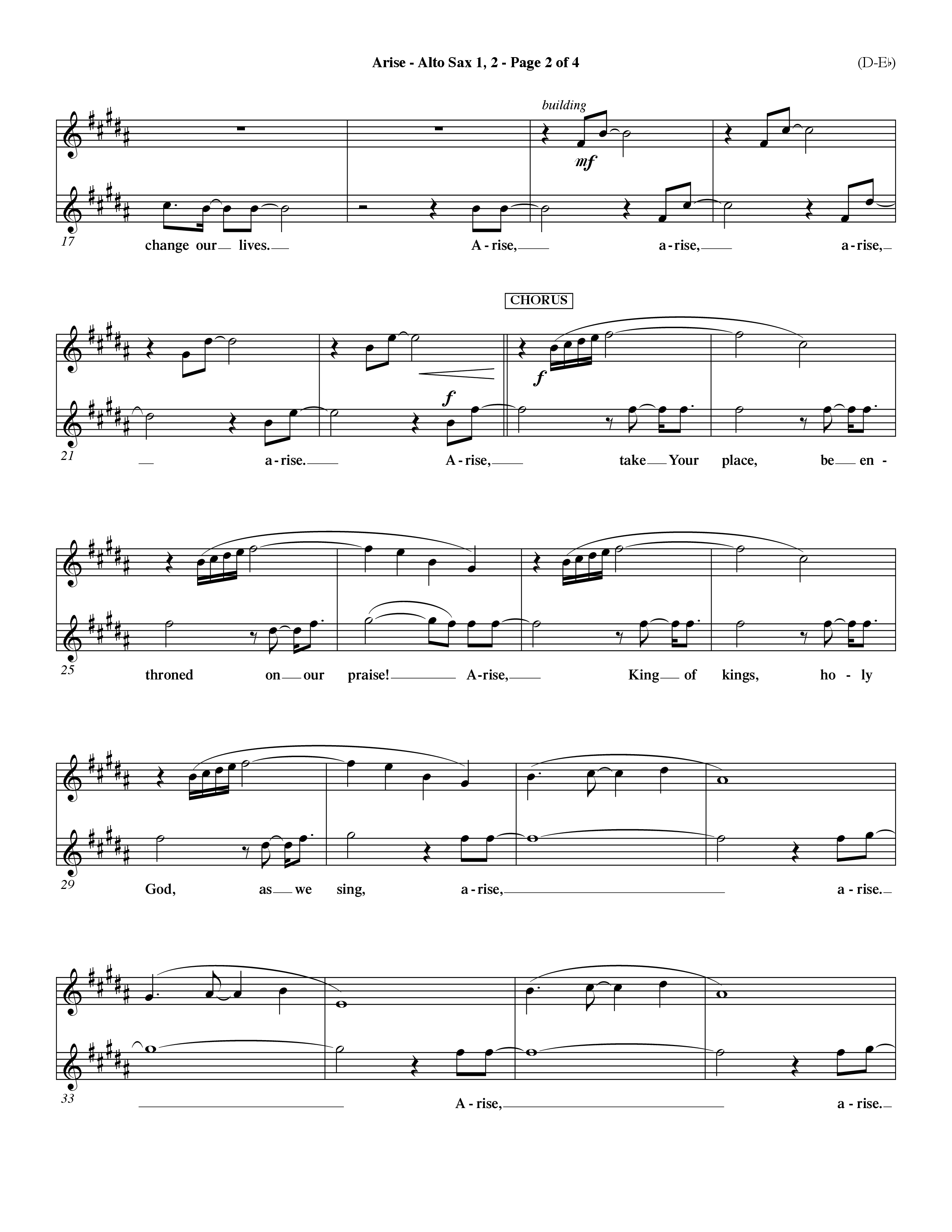 Arise (Choral Anthem SATB) Alto Sax 1/2 (Word Music Choral / Orch. David Winkler / Orch. Dave Williamson)