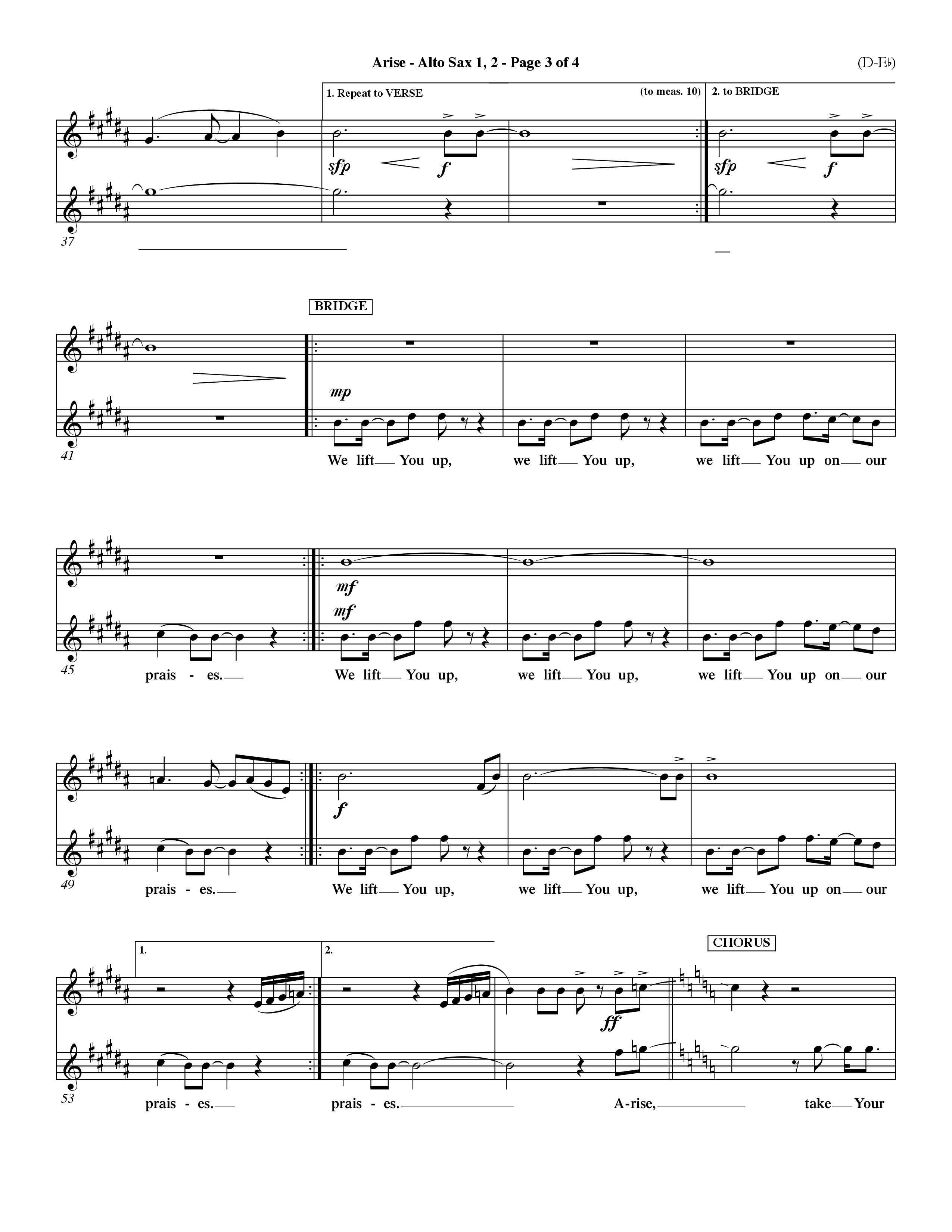 Arise (Choral Anthem SATB) Alto Sax 1/2 (Word Music Choral / Orch. David Winkler / Orch. Dave Williamson)
