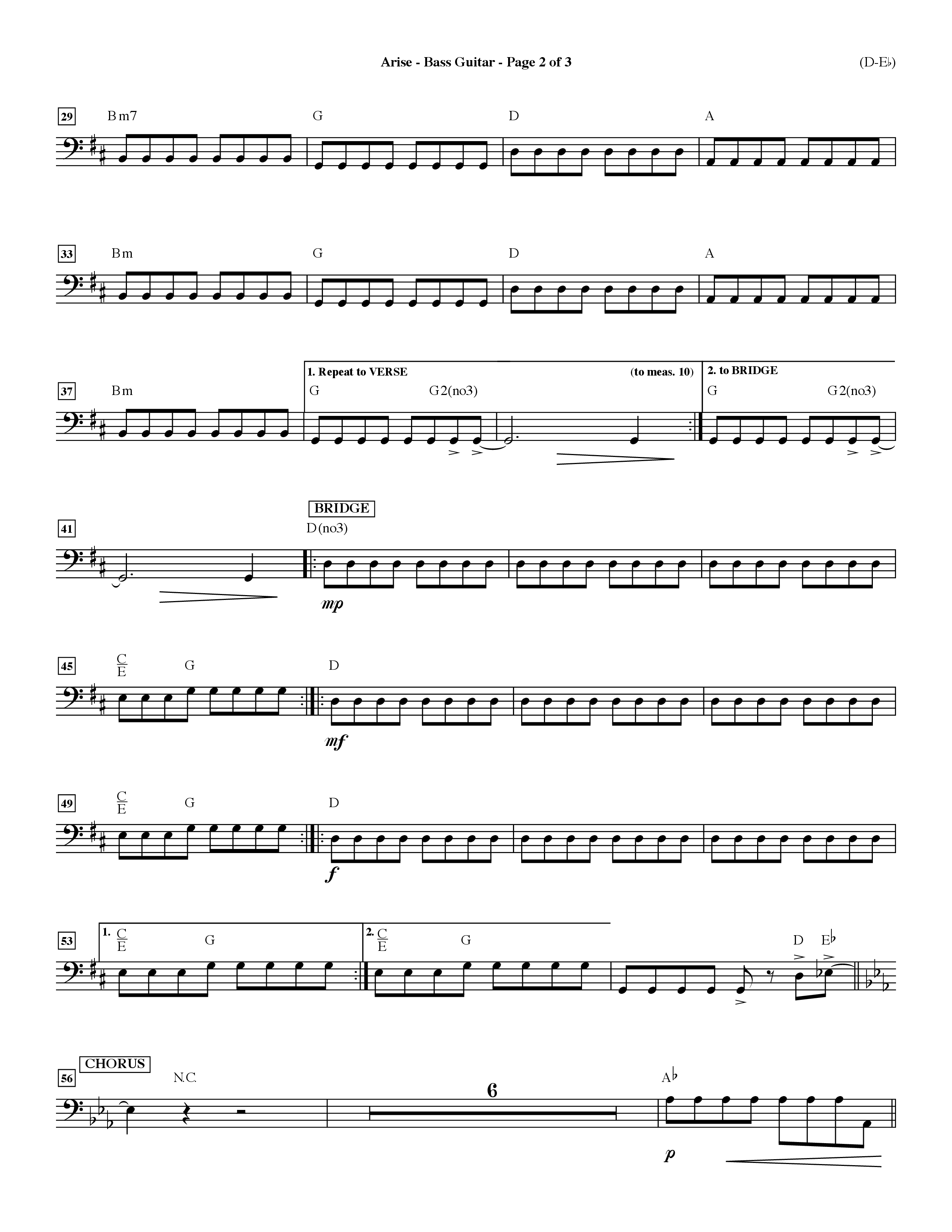 Arise (Choral Anthem SATB) Bass Guitar (Word Music Choral / Orch. David Winkler / Orch. Dave Williamson)