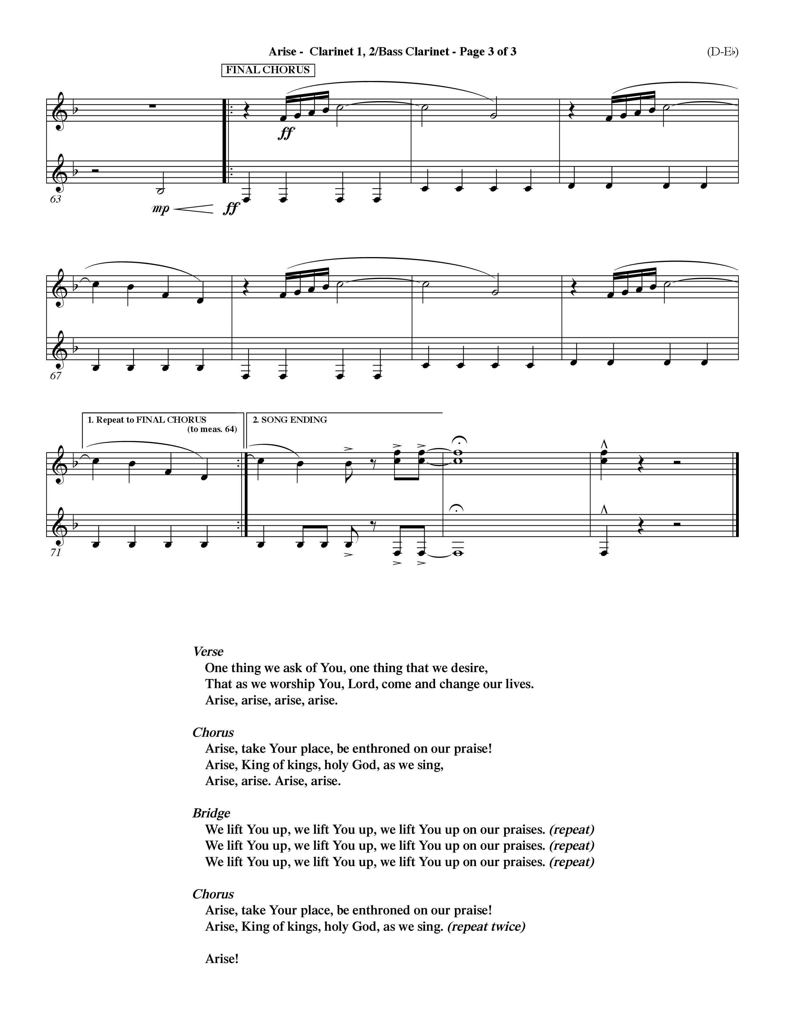 Arise (Choral Anthem SATB) Clarinet 1/2, Bass Clarinet (Word Music Choral / Orch. David Winkler / Orch. Dave Williamson)