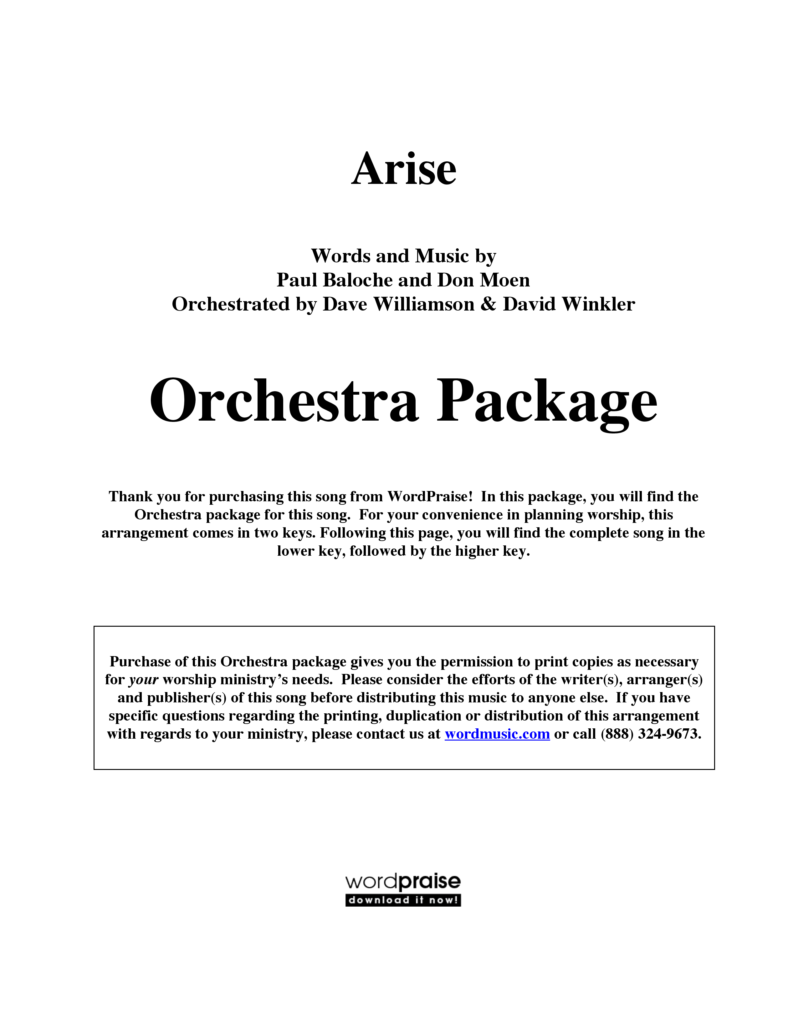 Arise (Choral Anthem SATB) Cover Sheet (Word Music Choral / Orch. David Winkler / Orch. Dave Williamson)