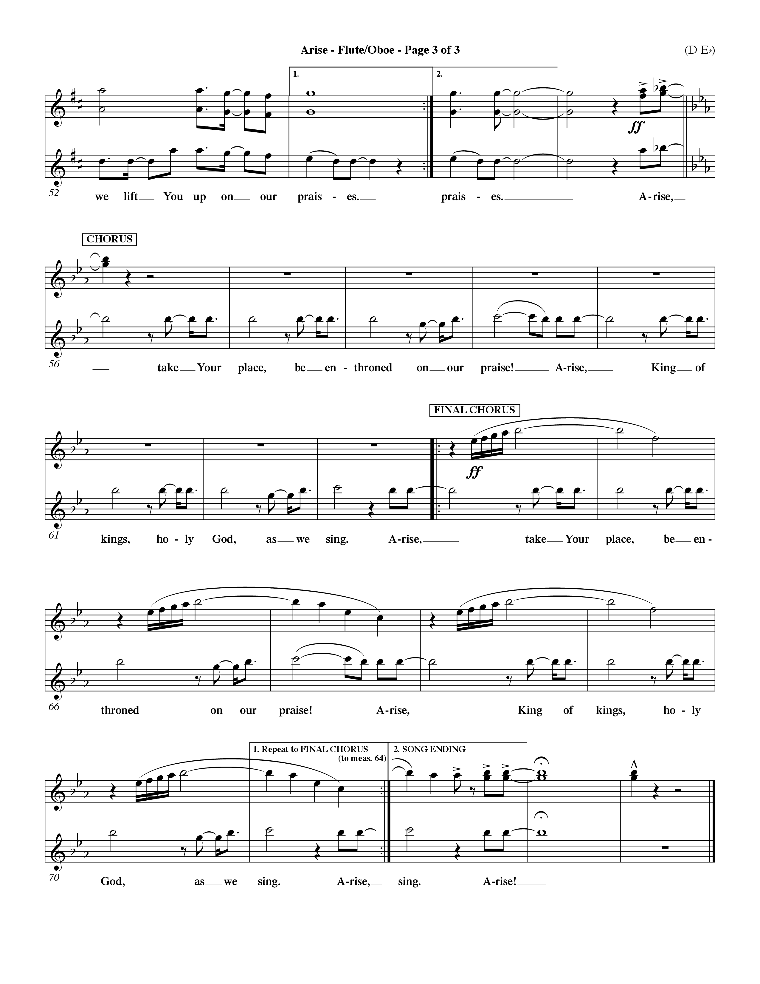 Arise (Choral Anthem SATB) Flute/Oboe (Word Music Choral / Orch. David Winkler / Orch. Dave Williamson)