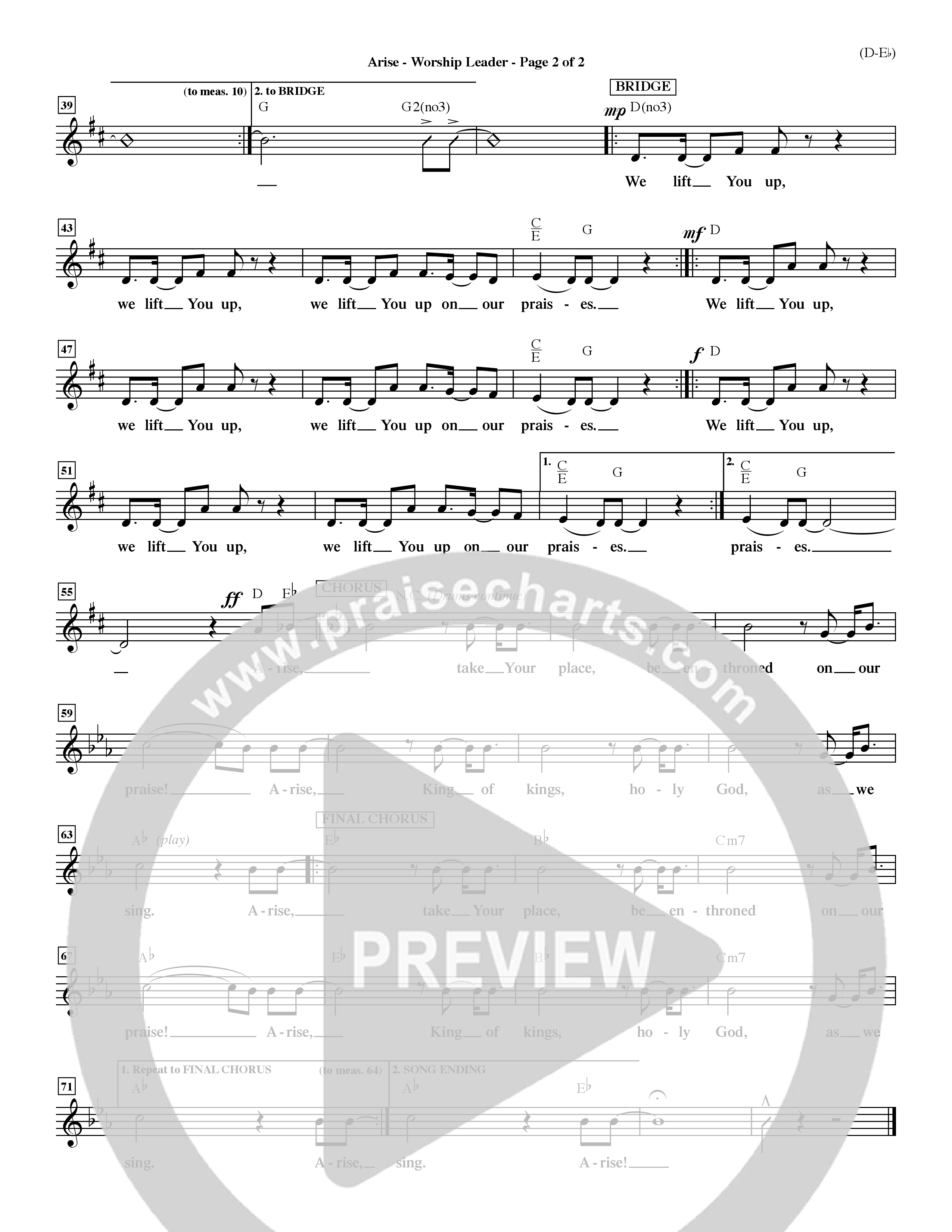 Arise (Choral Anthem SATB) Lead Sheet (Mel) (Word Music Choral / Orch. David Winkler / Orch. Dave Williamson)