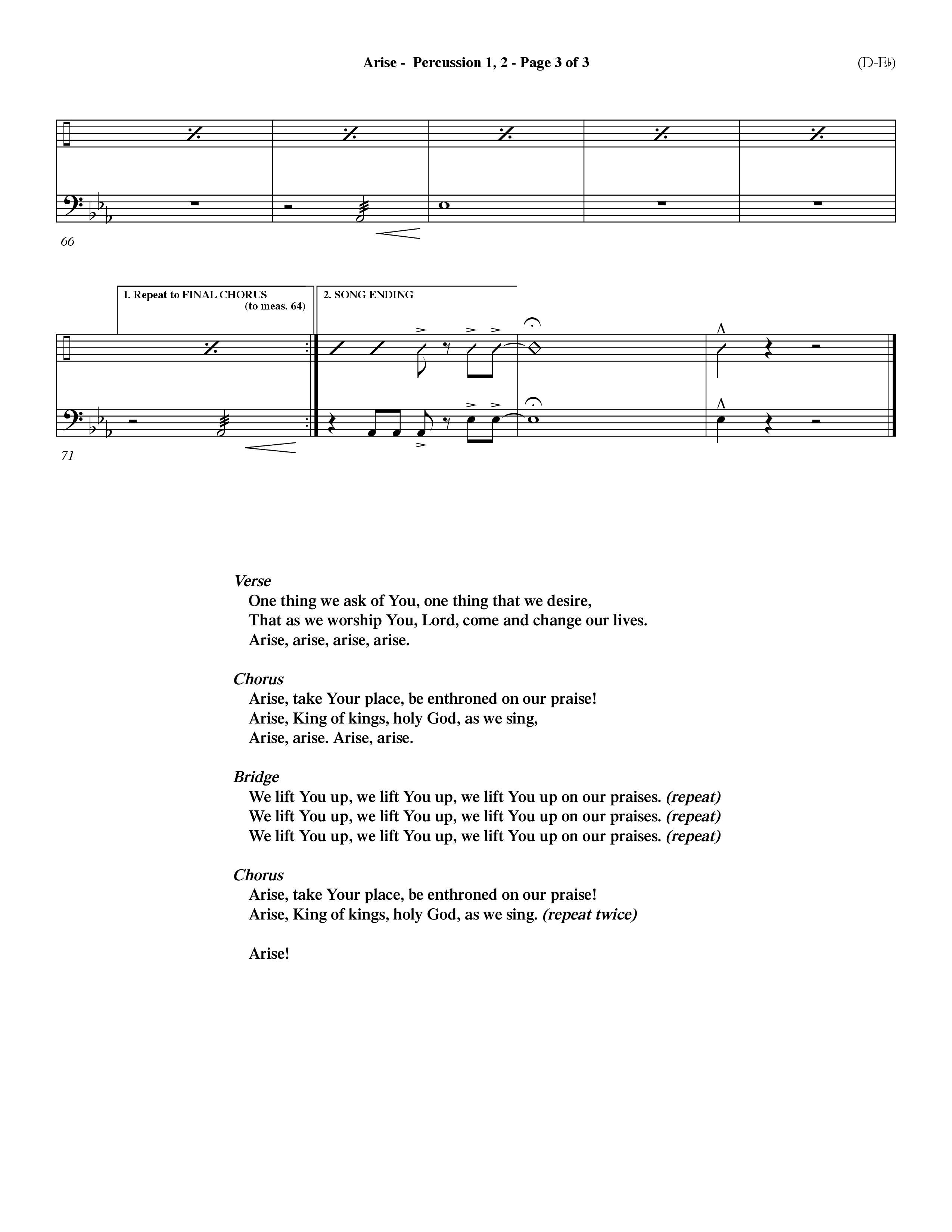 Arise (Choral Anthem SATB) Percussion 1/2 (Word Music Choral / Orch. David Winkler / Orch. Dave Williamson)