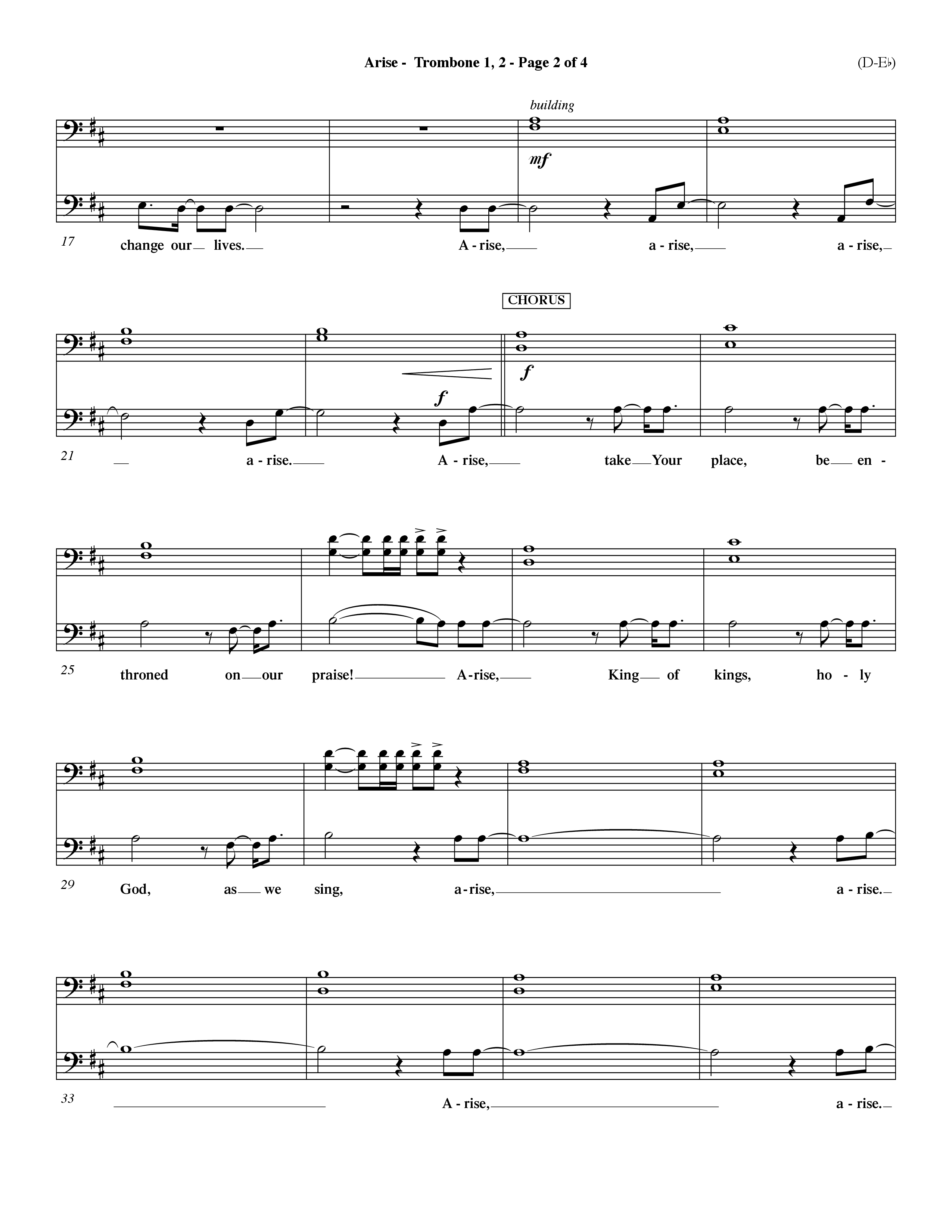 Arise (Choral Anthem SATB) Trombone 1/2 (Word Music Choral / Orch. David Winkler / Orch. Dave Williamson)