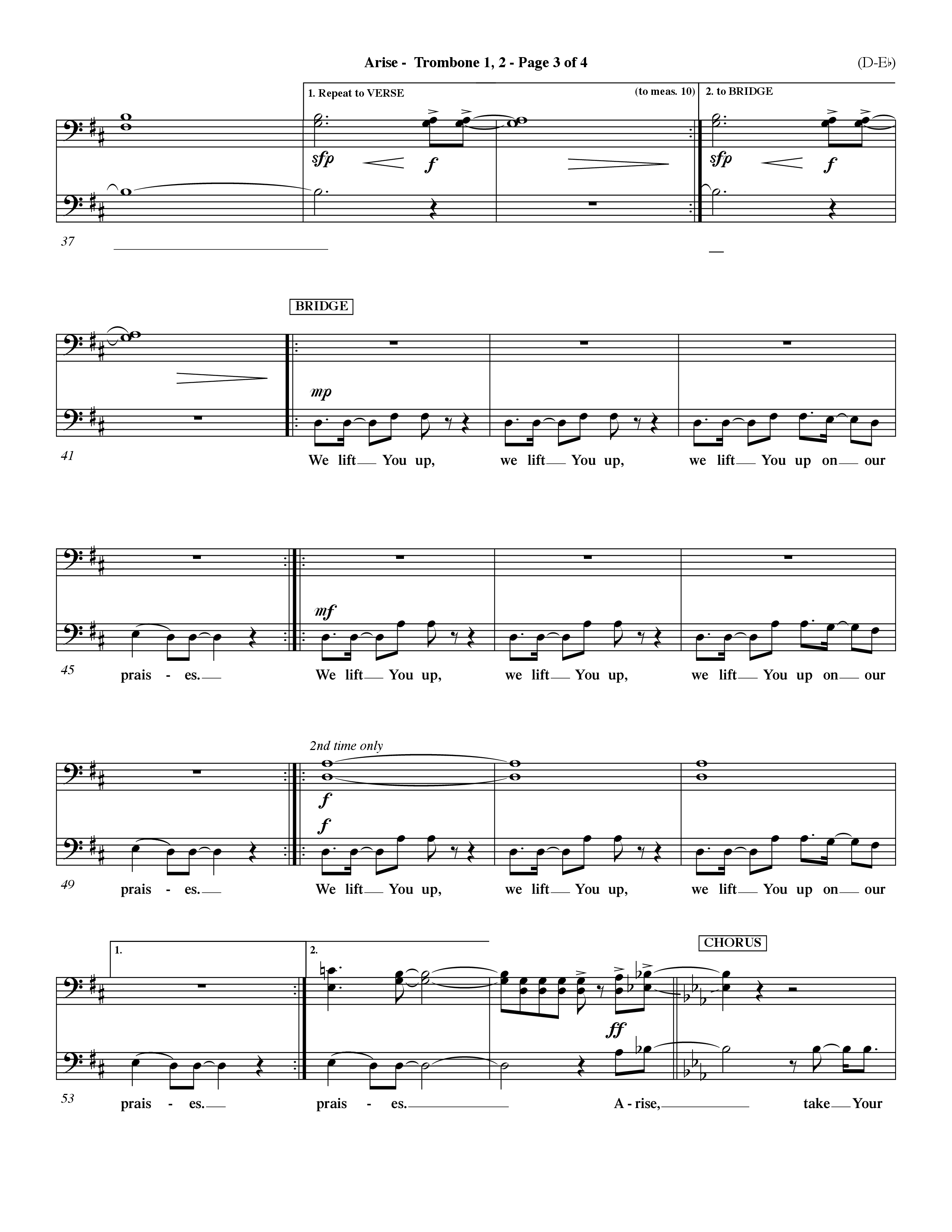 Arise (Choral Anthem SATB) Trombone 1/2 (Word Music Choral / Orch. David Winkler / Orch. Dave Williamson)