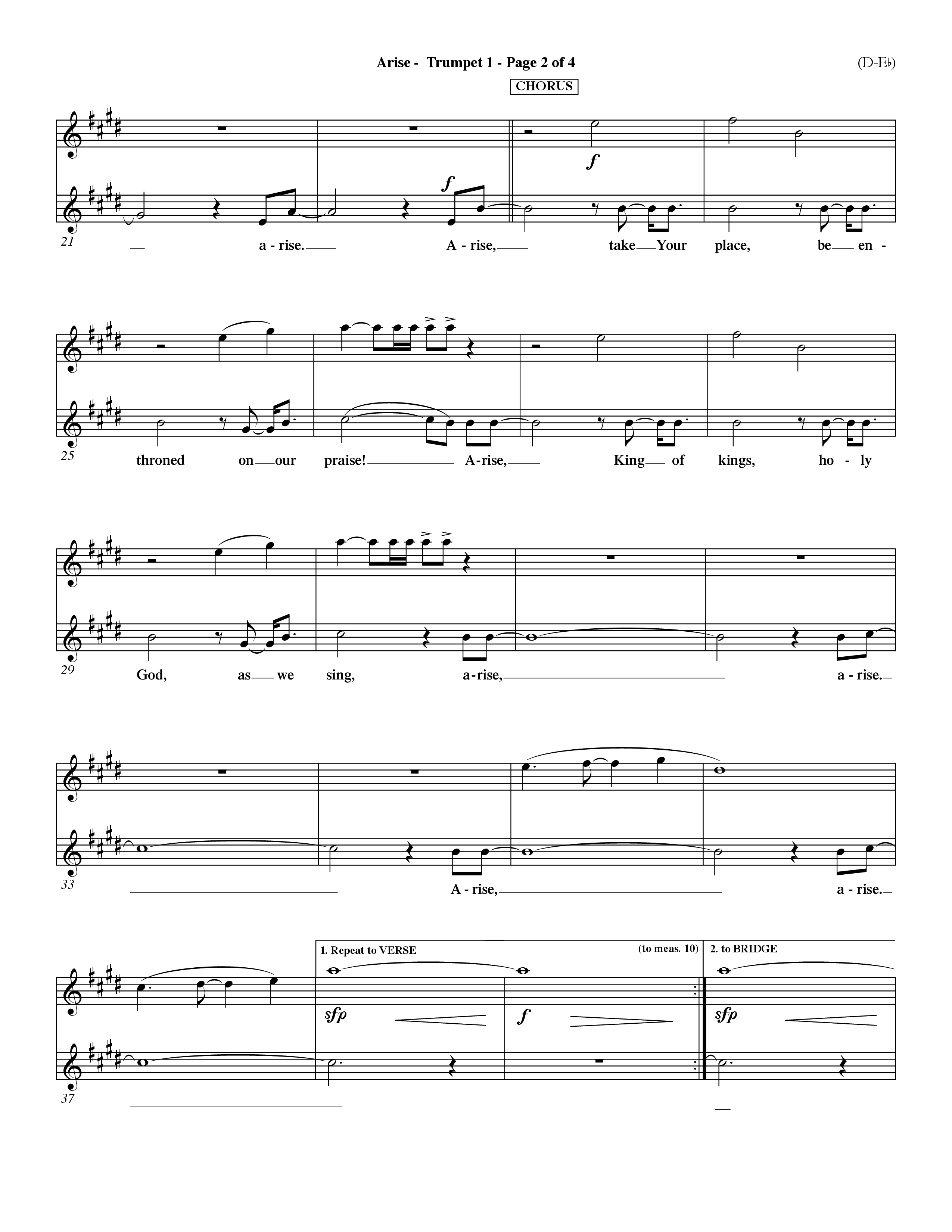 Arise (Choral Anthem SATB) Trumpet 1 (Word Music Choral / Orch. David Winkler / Orch. Dave Williamson)