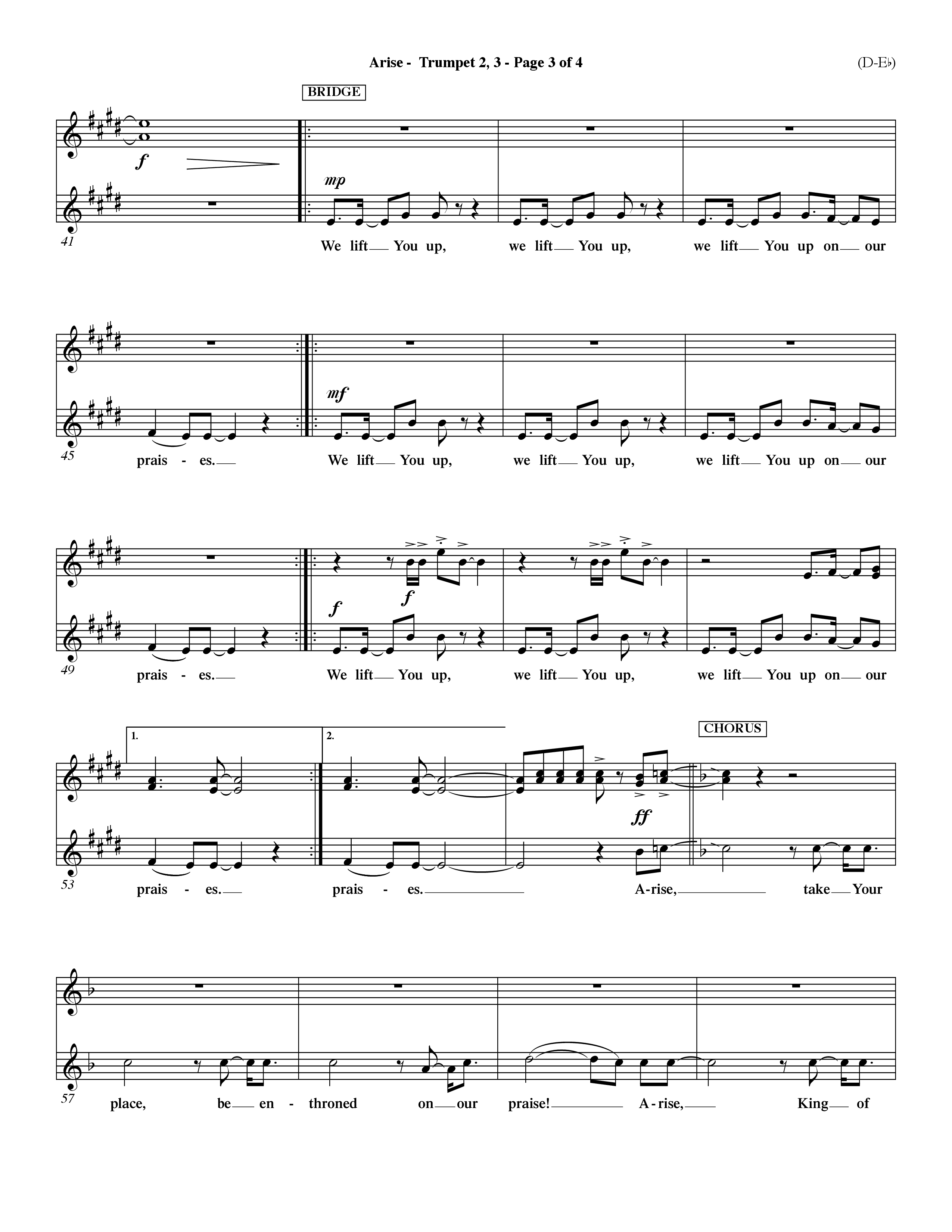 Arise (Choral Anthem SATB) Trumpet 2/3 (Word Music Choral / Orch. David Winkler / Orch. Dave Williamson)