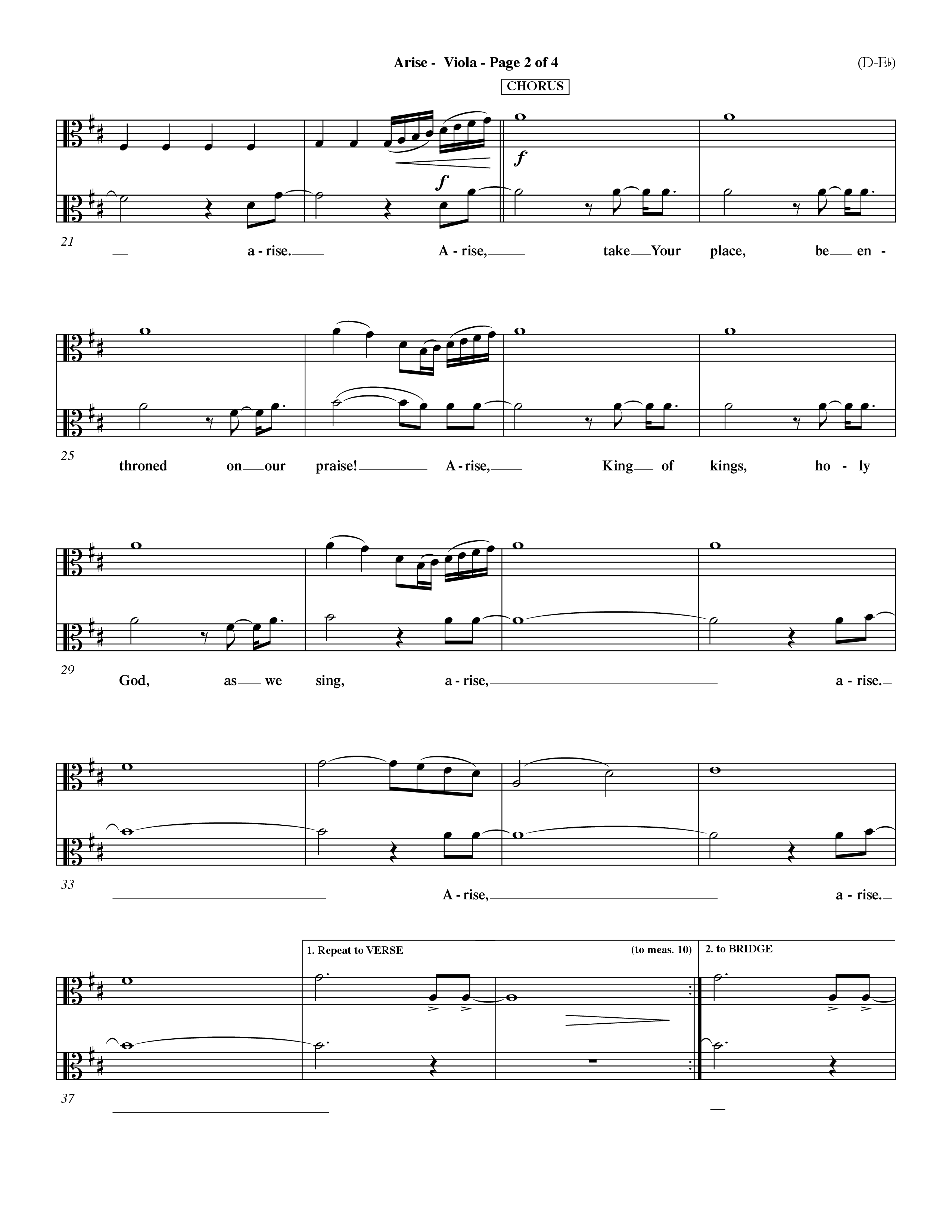 Arise (Choral Anthem SATB) Viola (Word Music Choral / Orch. David Winkler / Orch. Dave Williamson)