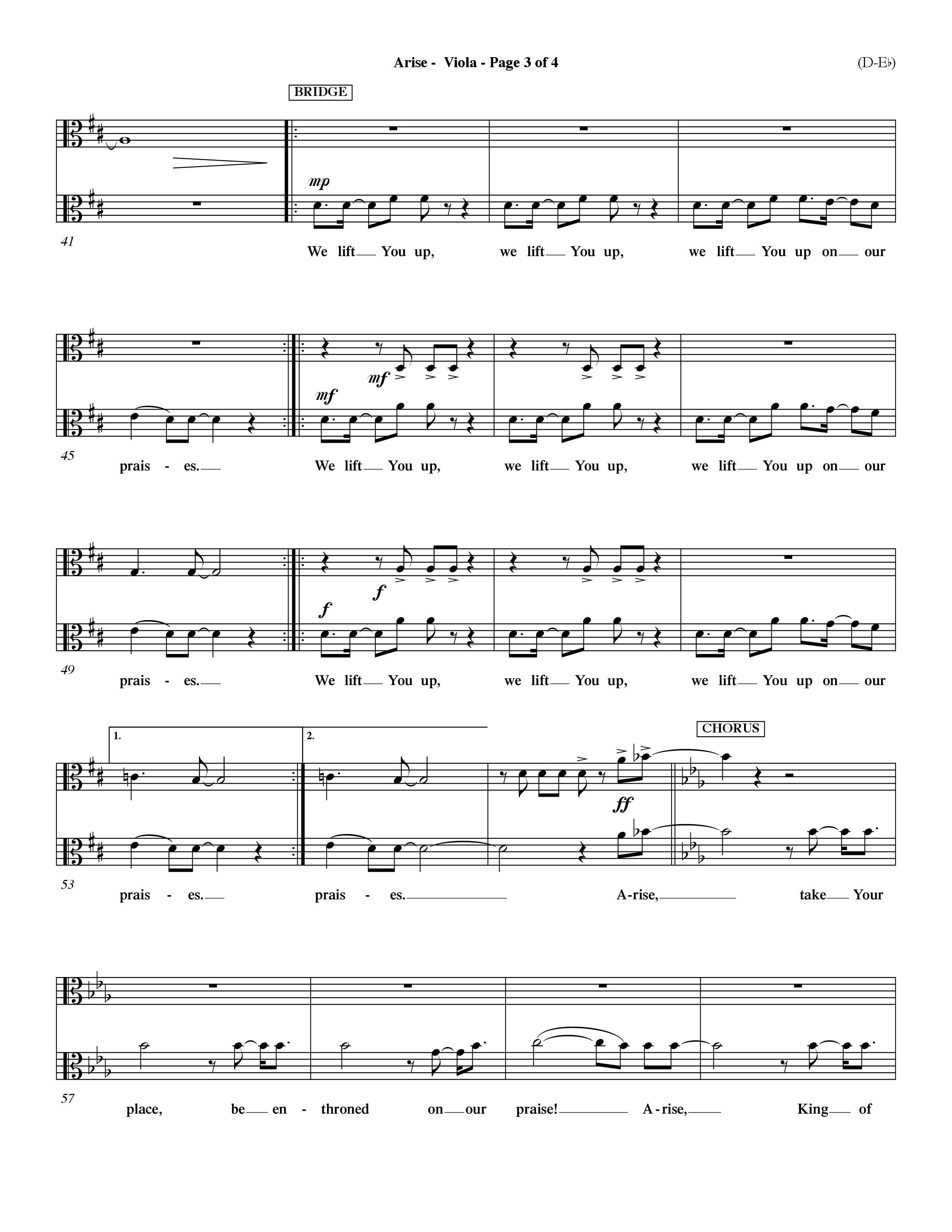 Arise (Choral Anthem SATB) Viola (Word Music Choral / Orch. David Winkler / Orch. Dave Williamson)