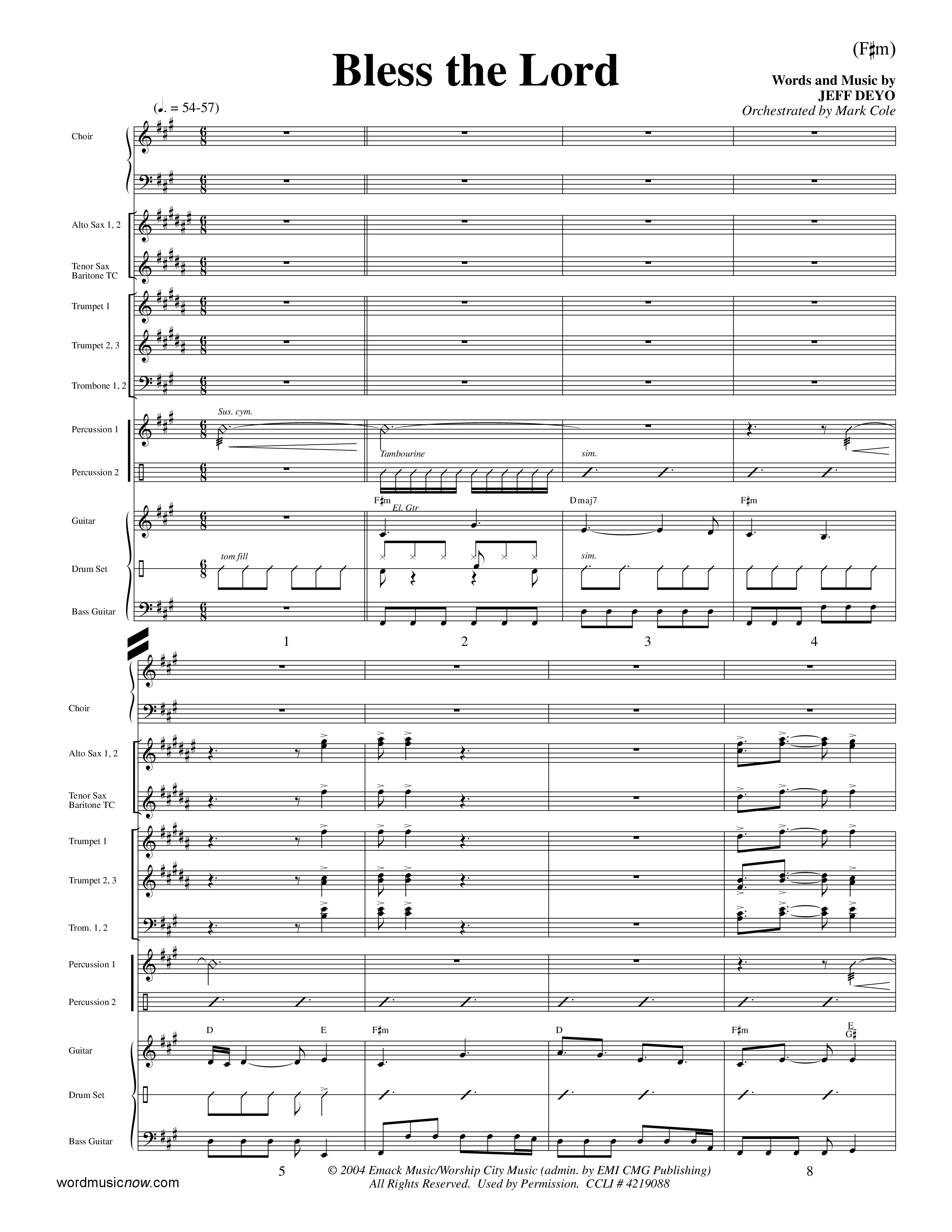Bless The Lord (Choral Anthem SATB) PraiseBand (incl. Brass) (Word Music Choral / Orch. Mark Cole)