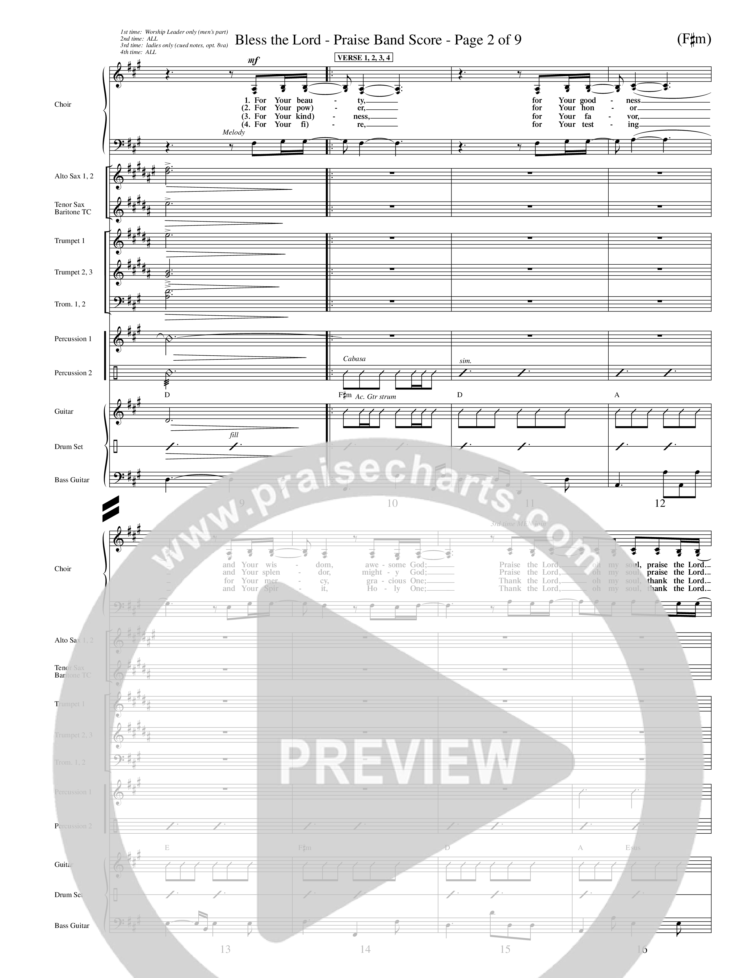 Bless The Lord (Choral Anthem SATB) PraiseBand (incl. Brass) (Word Music Choral / Orch. Mark Cole)