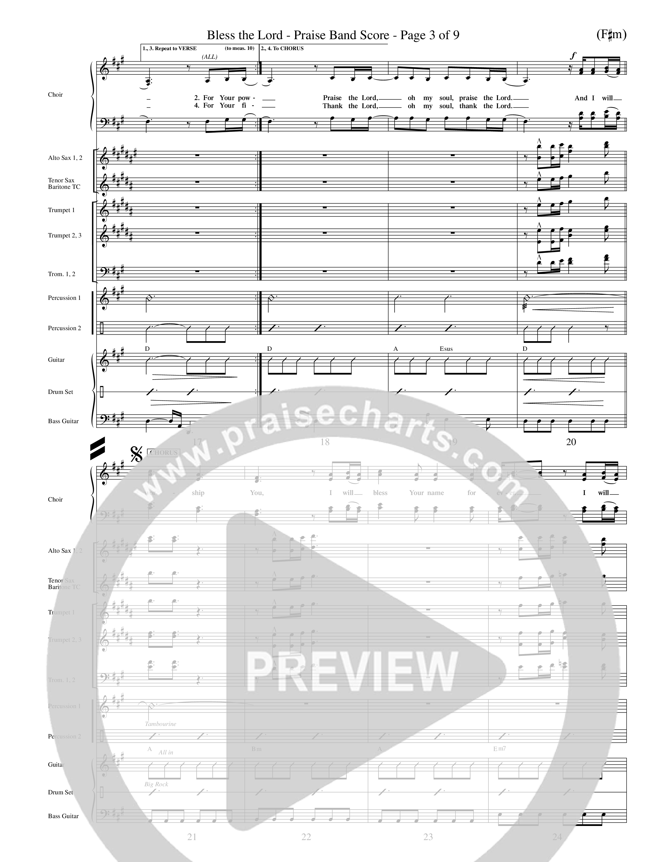 Bless The Lord (Choral Anthem SATB) PraiseBand (incl. Brass) (Word Music Choral / Orch. Mark Cole)