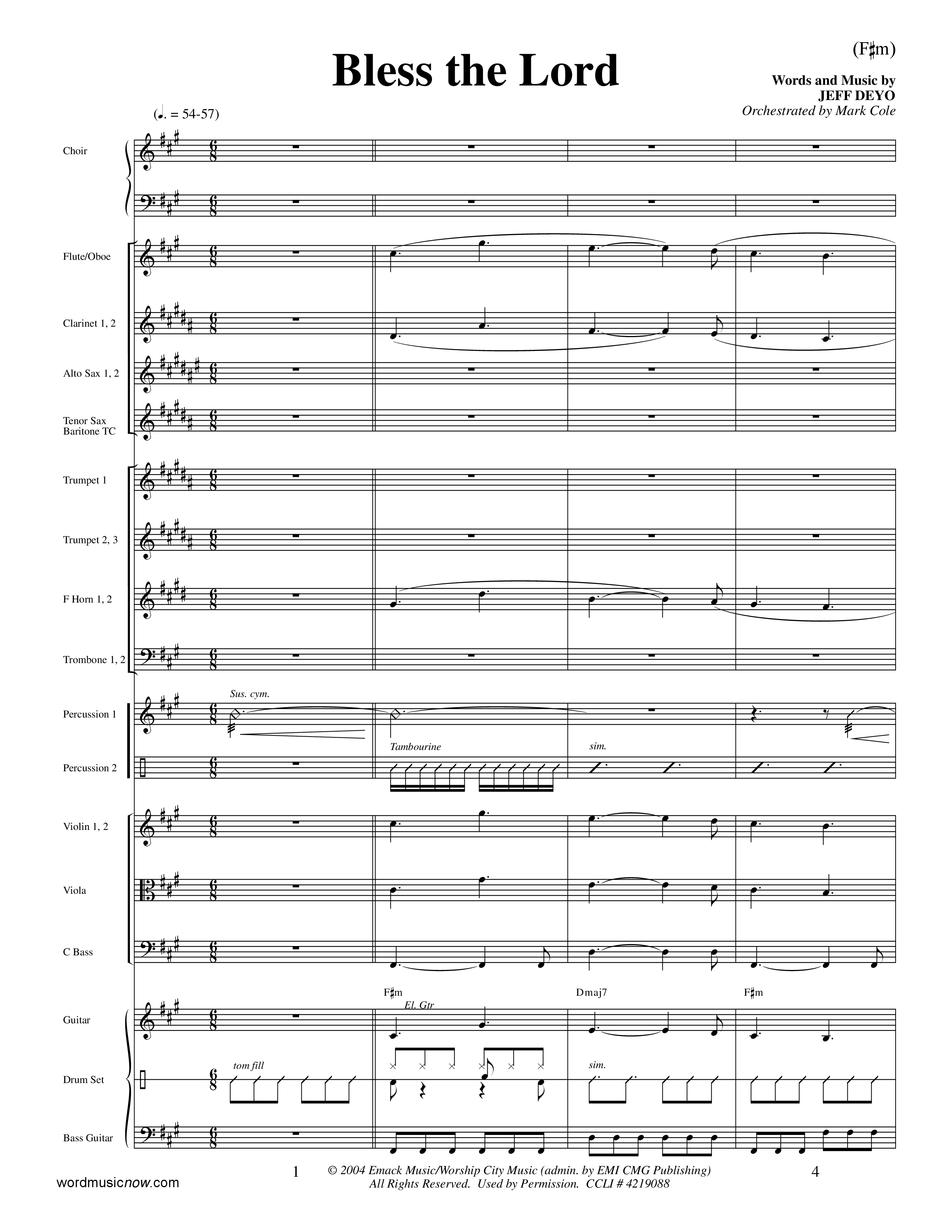 Bless The Lord (Choral Anthem SATB) Orchestration (Word Music Choral / Orch. Mark Cole)