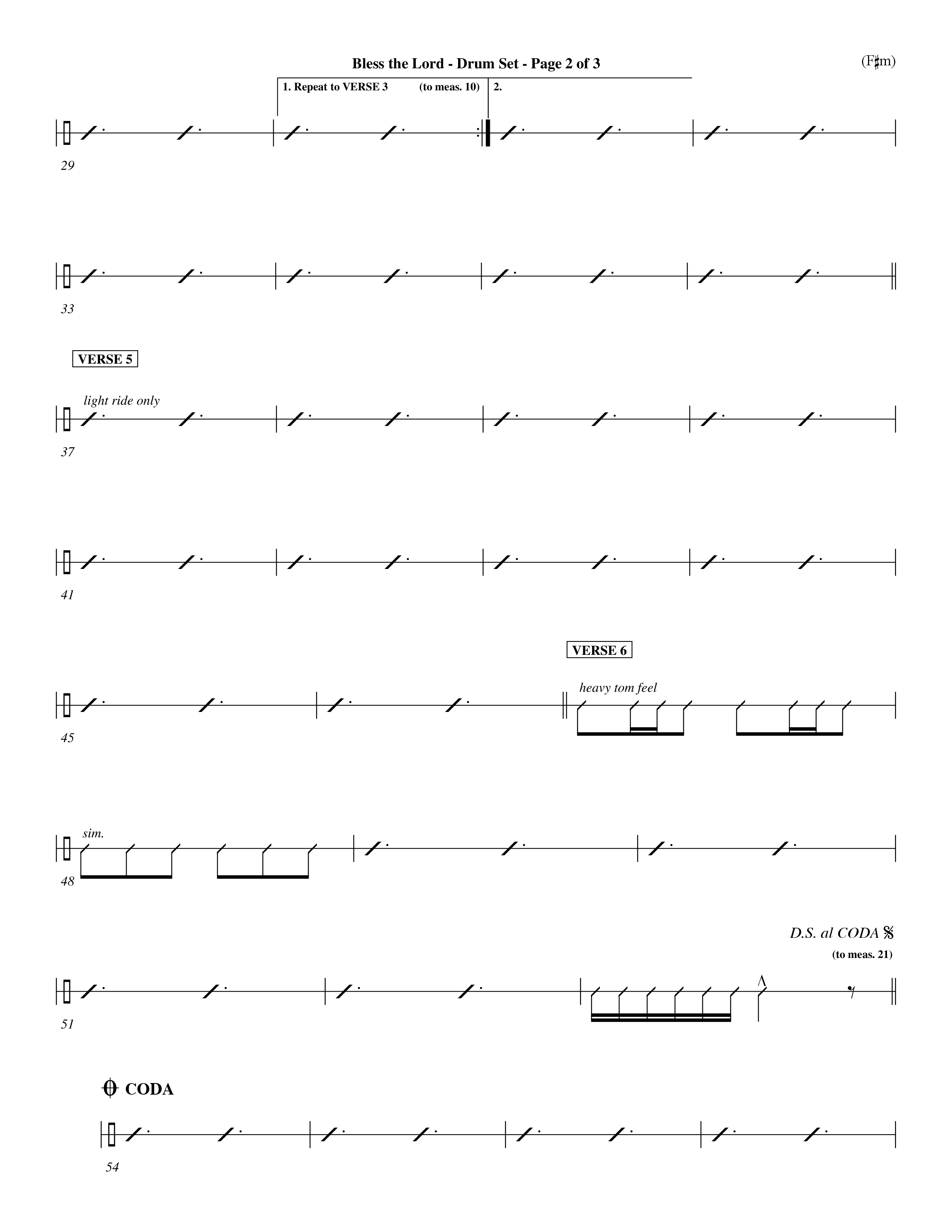 Bless The Lord (Choral Anthem SATB) Drum Set (Word Music Choral / Orch. Mark Cole)