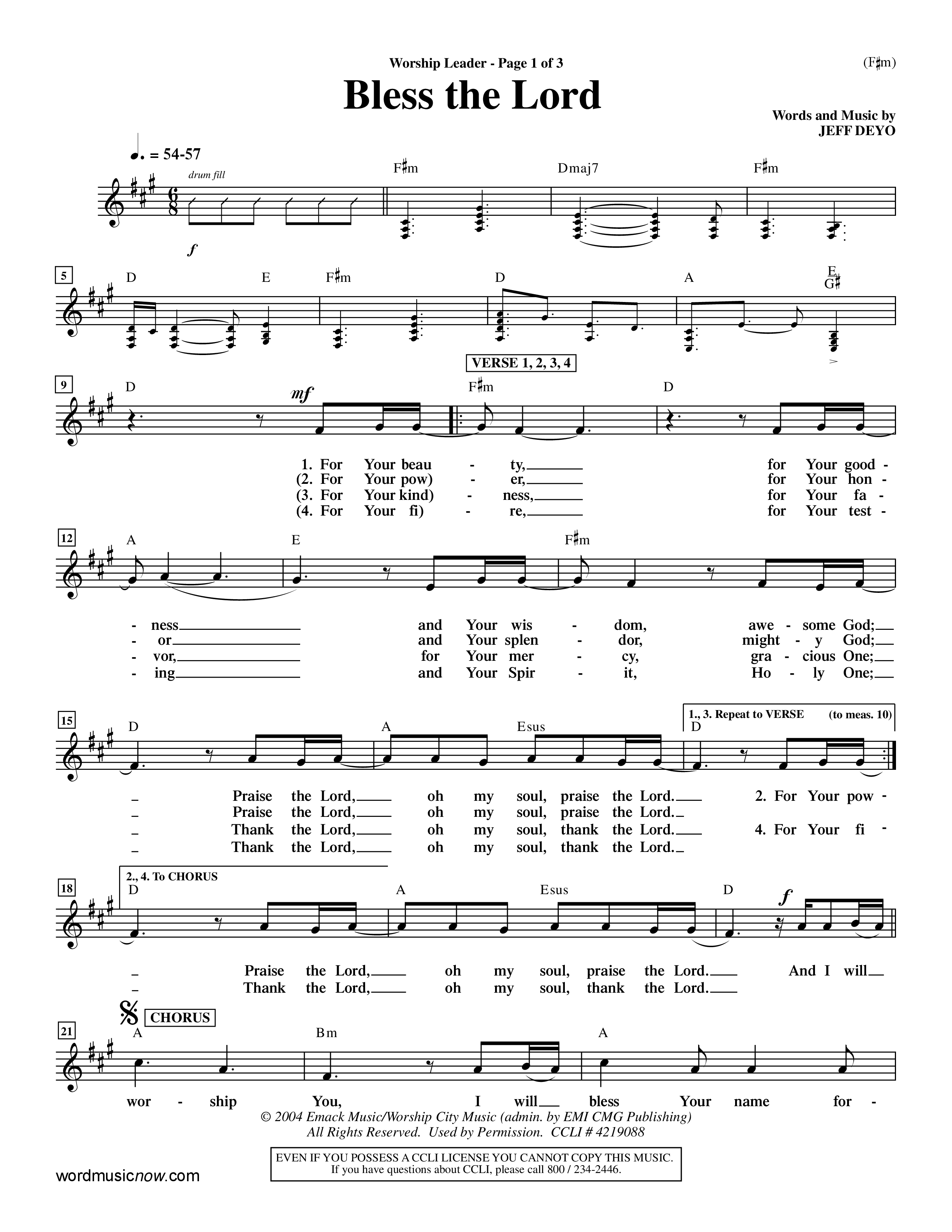 Bless The Lord (Choral Anthem SATB) Lead Sheet (Mel) (Word Music Choral / Orch. Mark Cole)