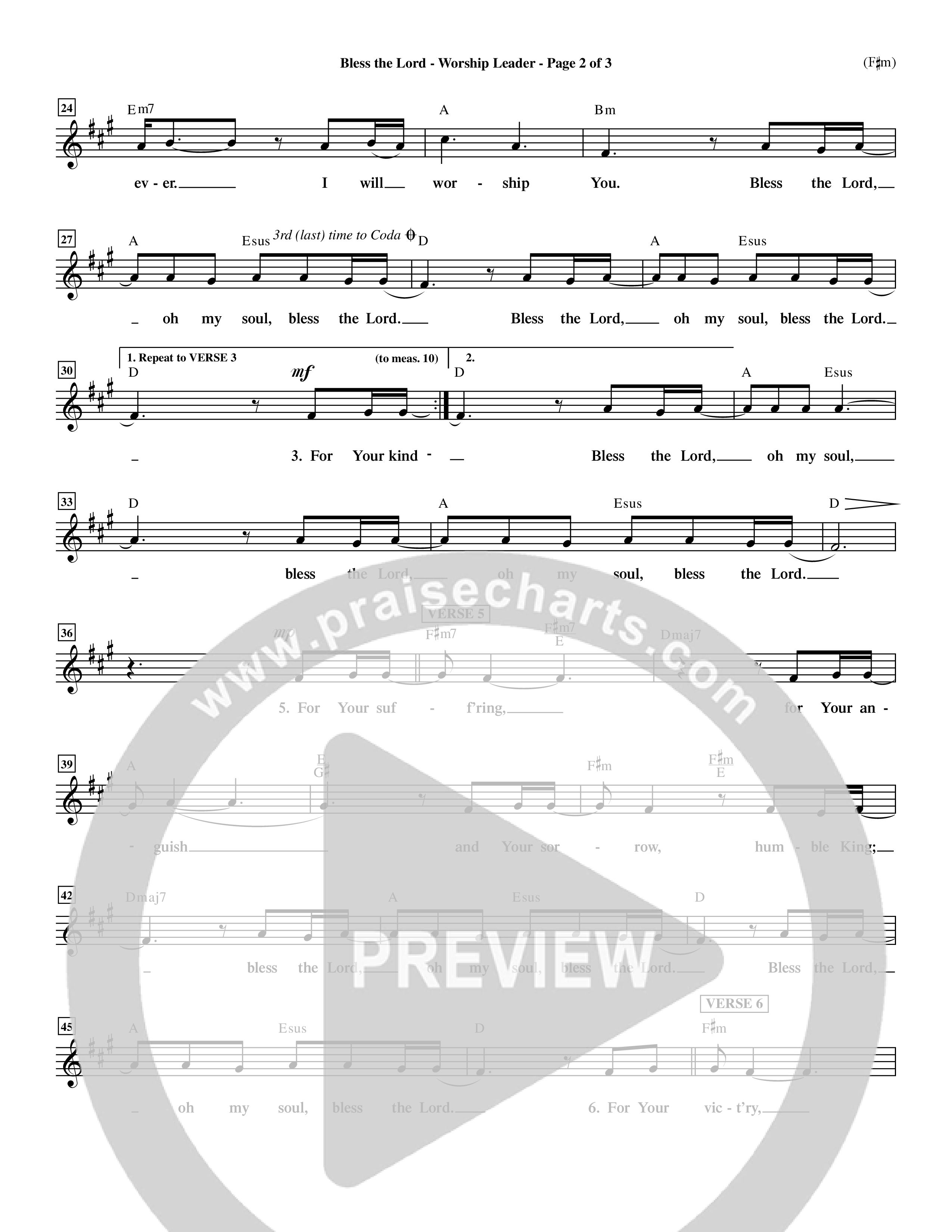 Bless The Lord (Choral Anthem SATB) Lead Sheet (Mel) (Word Music Choral / Orch. Mark Cole)