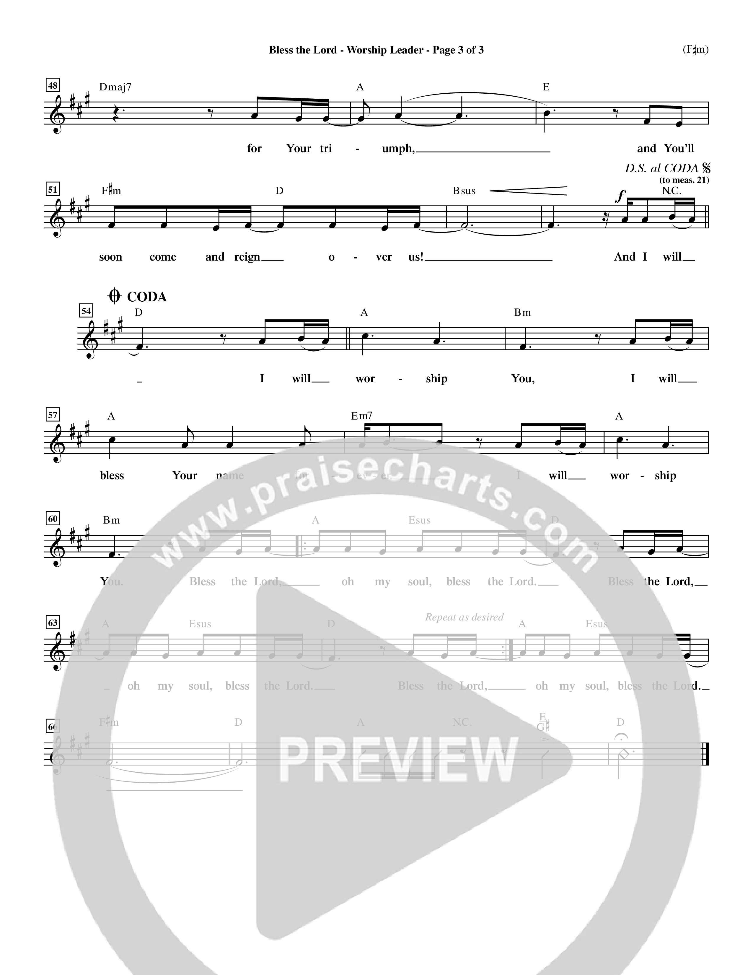 Bless The Lord (Choral Anthem SATB) Lead Sheet (Mel) (Word Music Choral / Orch. Mark Cole)