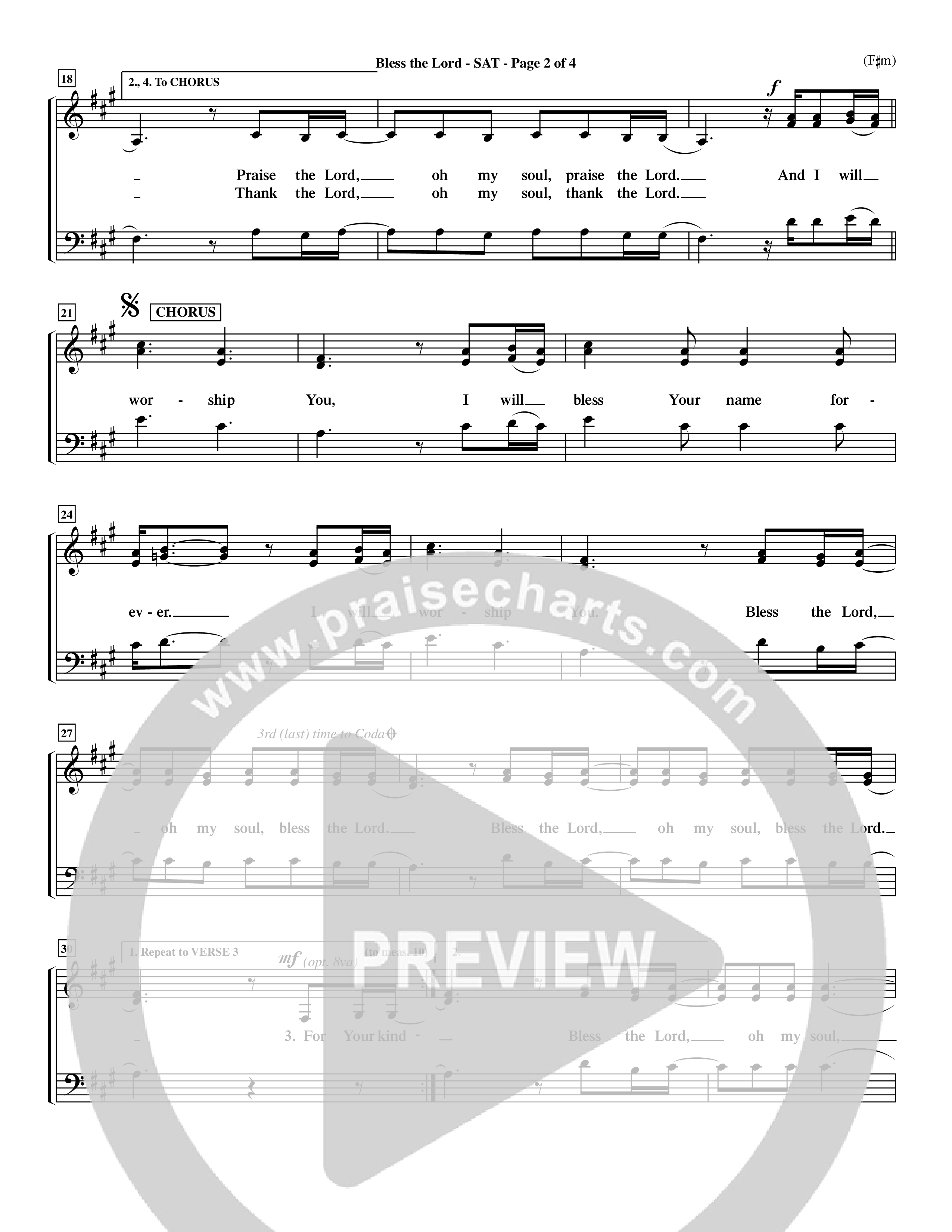 Bless The Lord (Choral Anthem SATB) Lead Sheet (SAT) (Word Music Choral / Orch. Mark Cole)