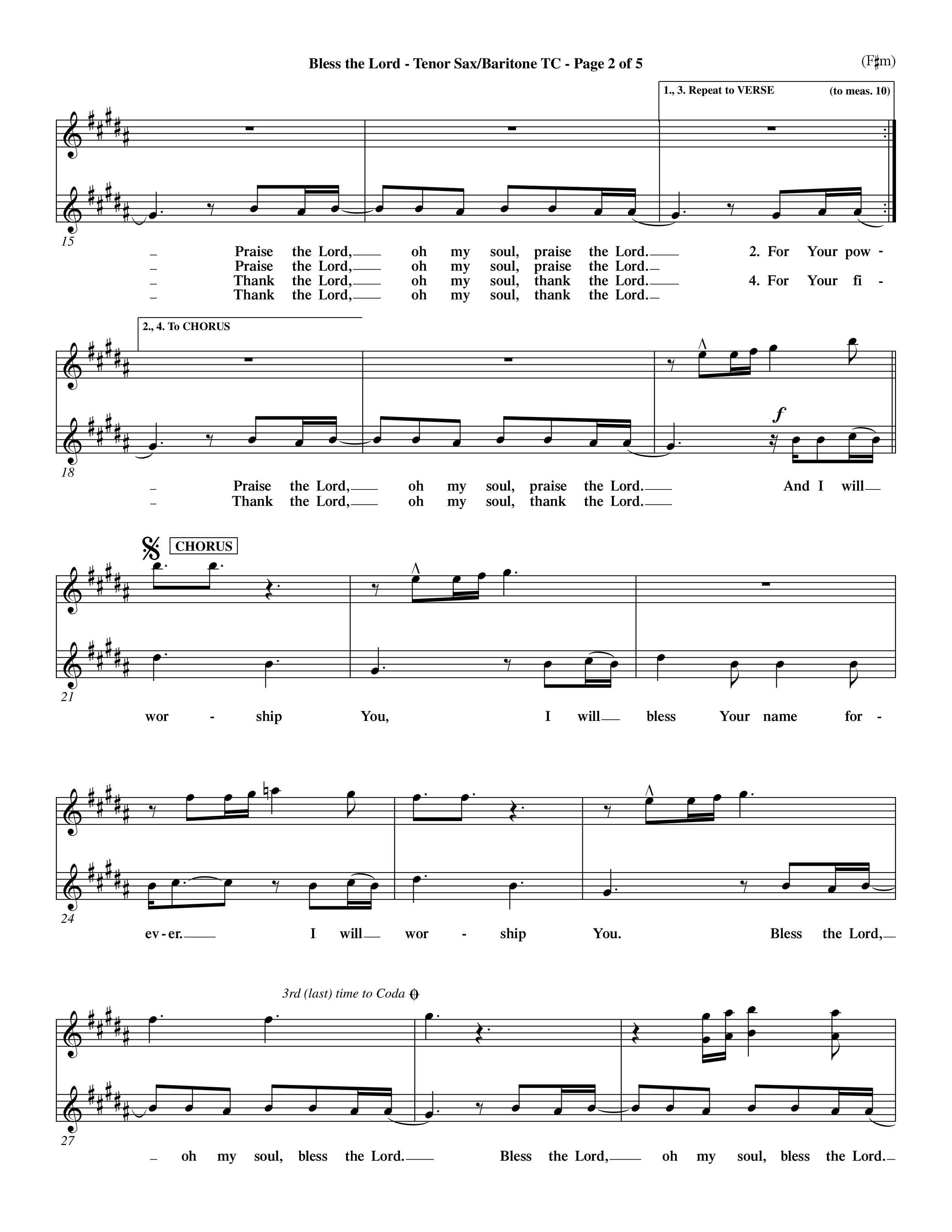 Bless The Lord (Choral Anthem SATB) Tenor Sax/Baritone T.C. (Word Music Choral / Orch. Mark Cole)