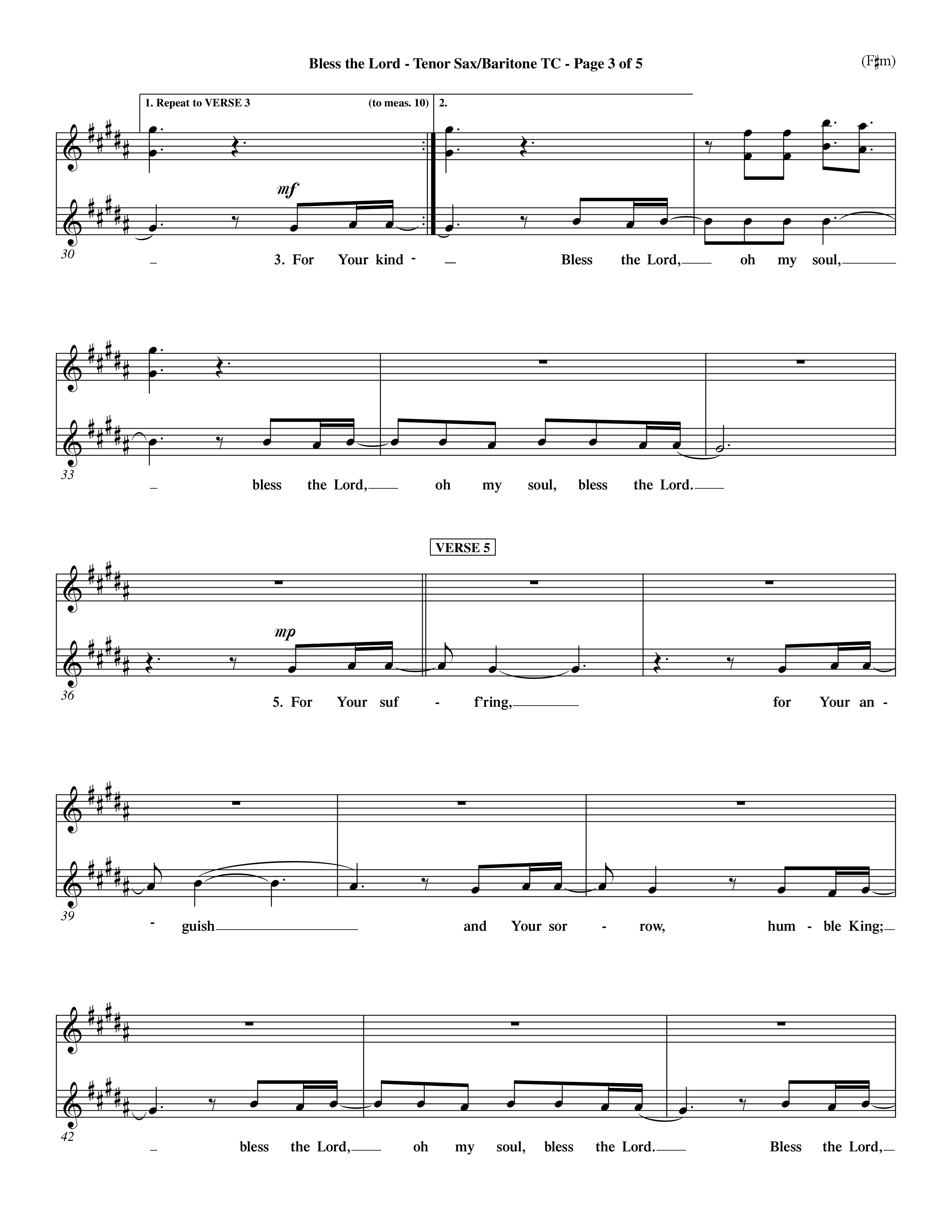 Bless The Lord (Choral Anthem SATB) Tenor Sax/Baritone T.C. (Word Music Choral / Orch. Mark Cole)