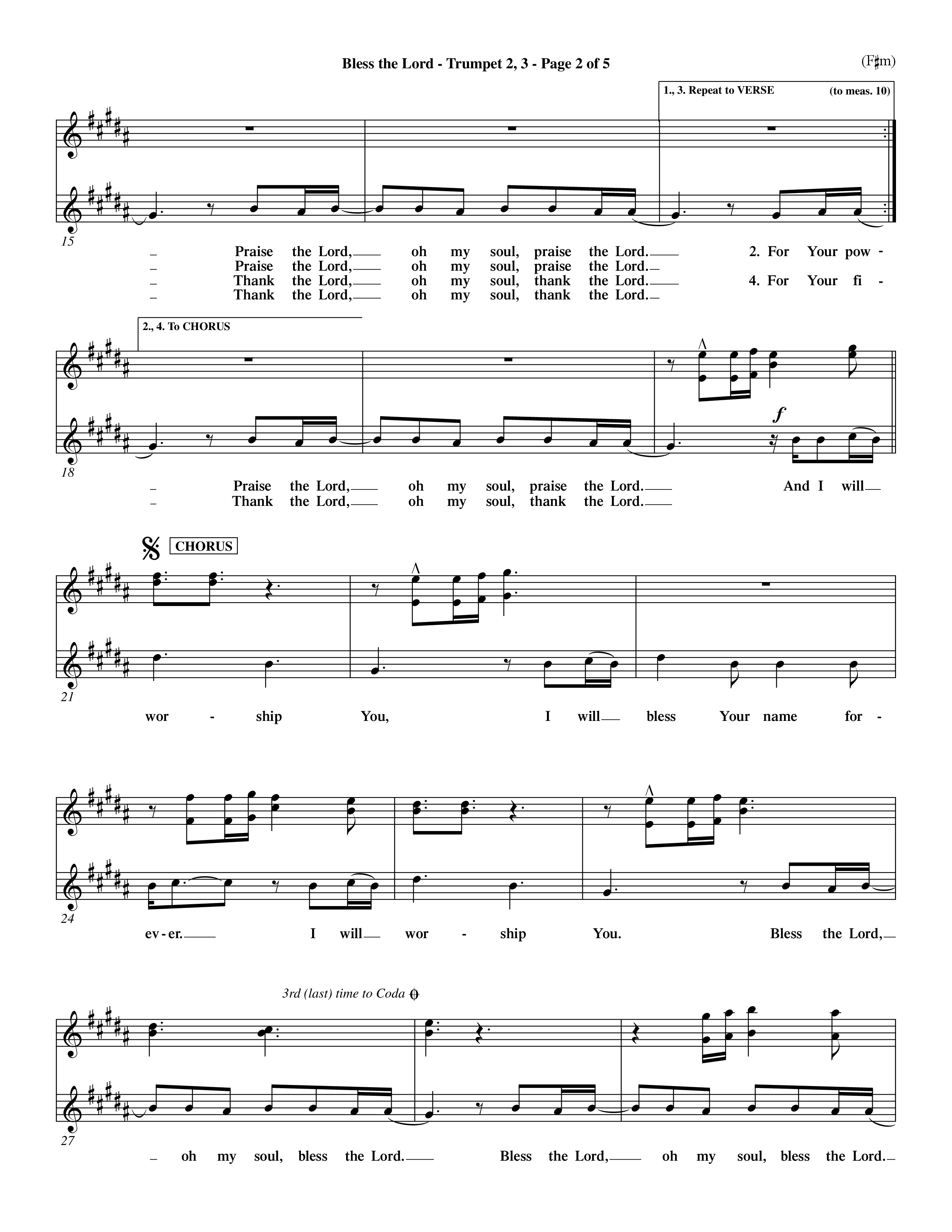 Bless The Lord (Choral Anthem SATB) Trumpet 2/3 (Word Music Choral / Orch. Mark Cole)