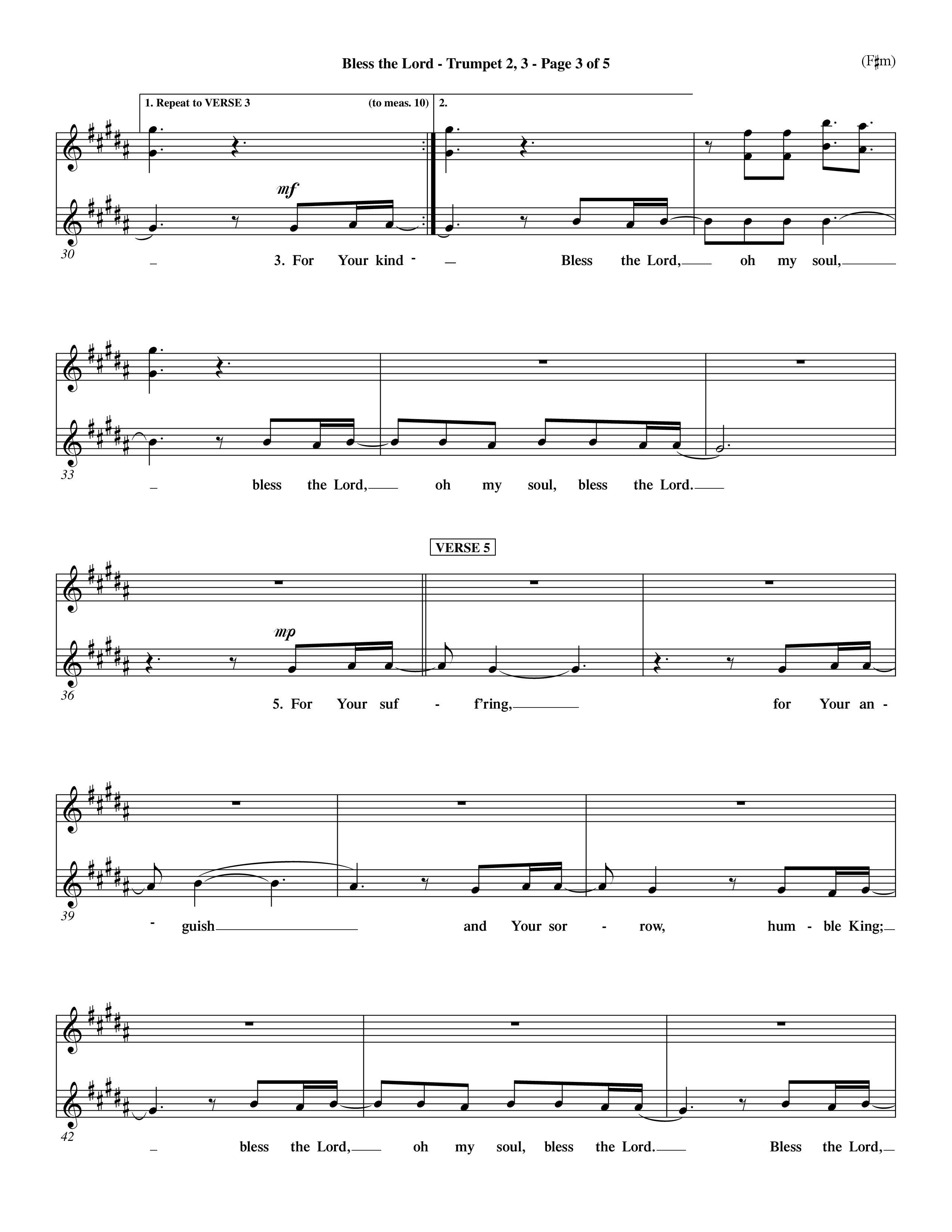 Bless The Lord (Choral Anthem SATB) Trumpet 2/3 (Word Music Choral / Orch. Mark Cole)