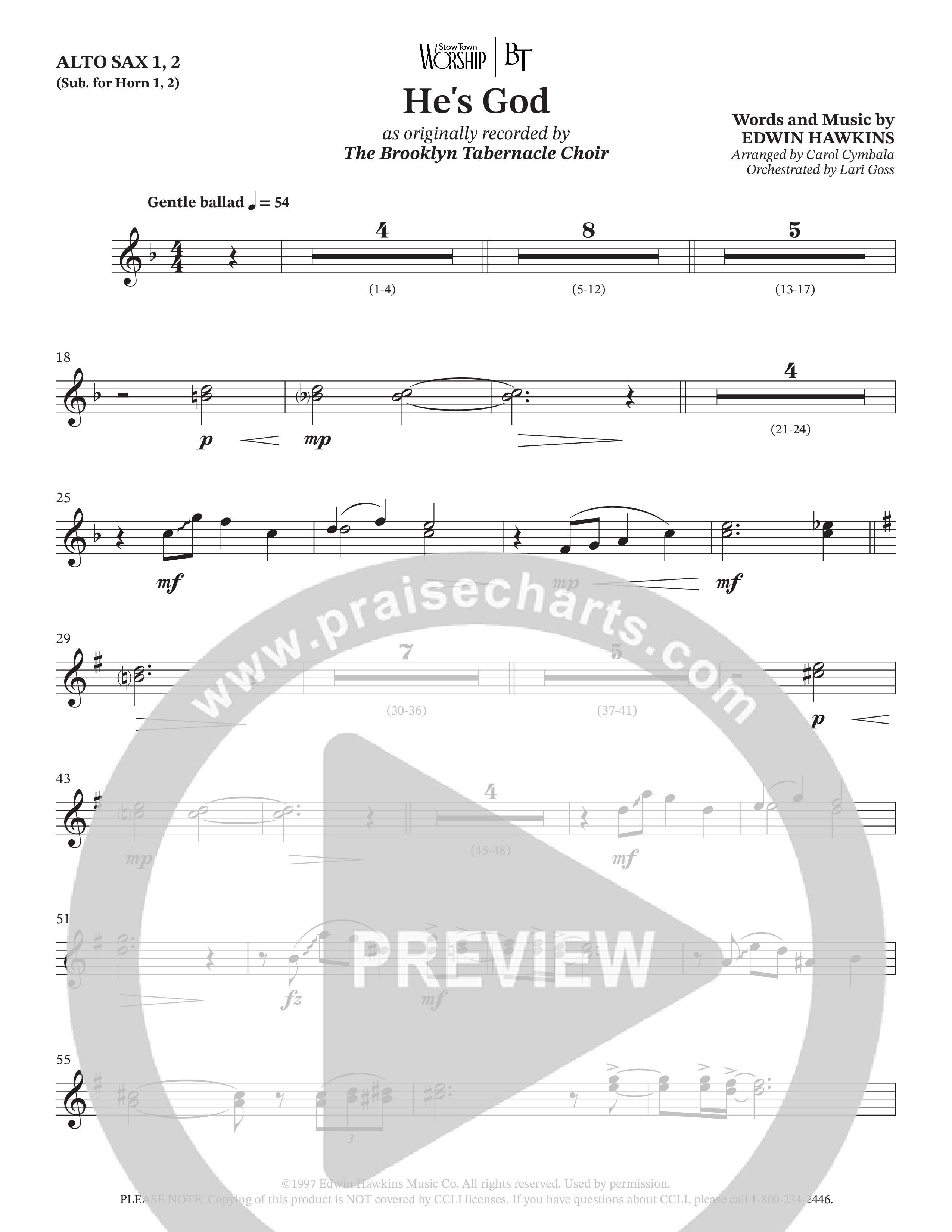 He's God (Choral Anthem SATB) Alto Sax (The Brooklyn Tabernacle Choir / Arr. Carol Cymbala / Orch. Lari Goss)