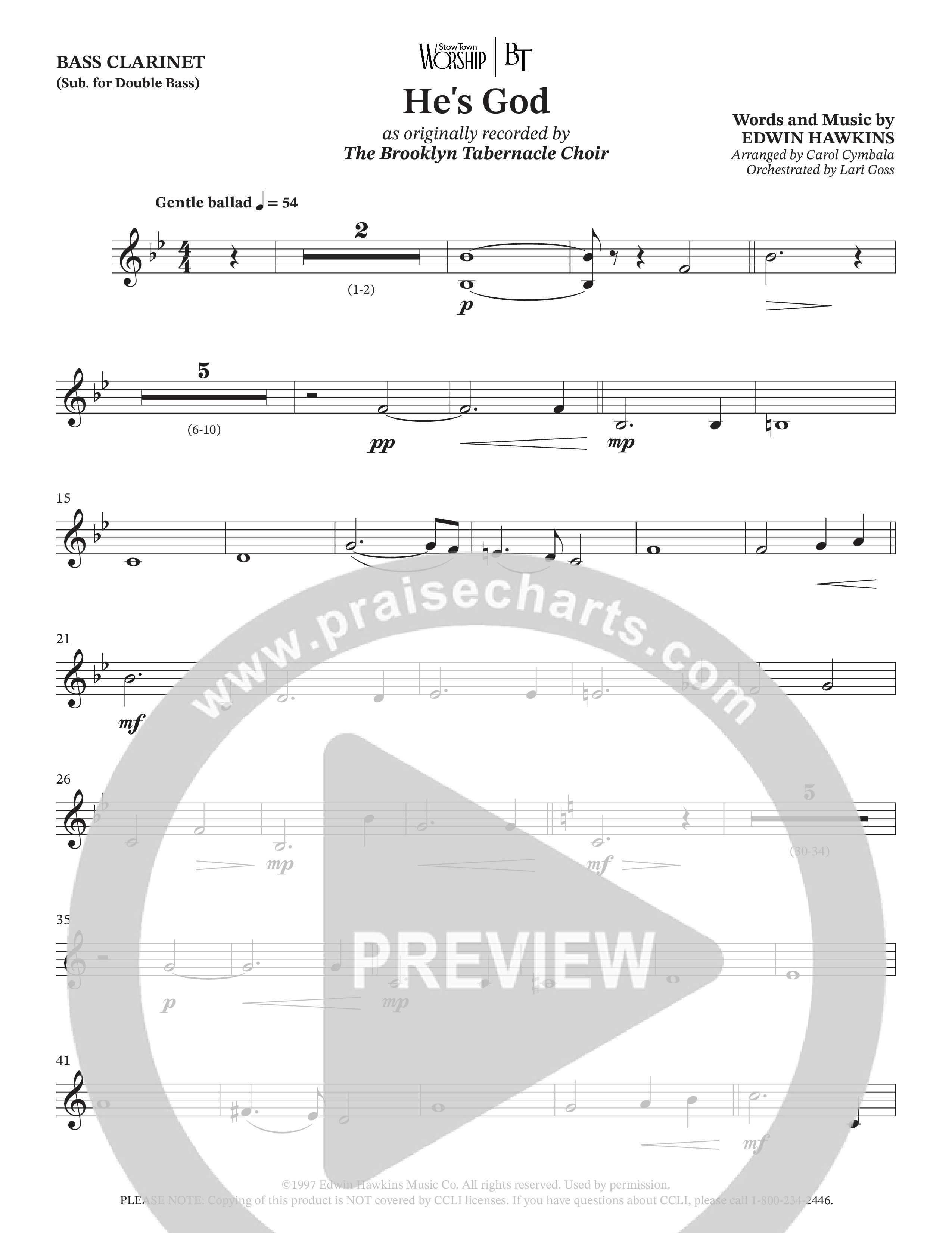 He's God (Choral Anthem SATB) Bass Clarinet (The Brooklyn Tabernacle Choir / Arr. Carol Cymbala / Orch. Lari Goss)