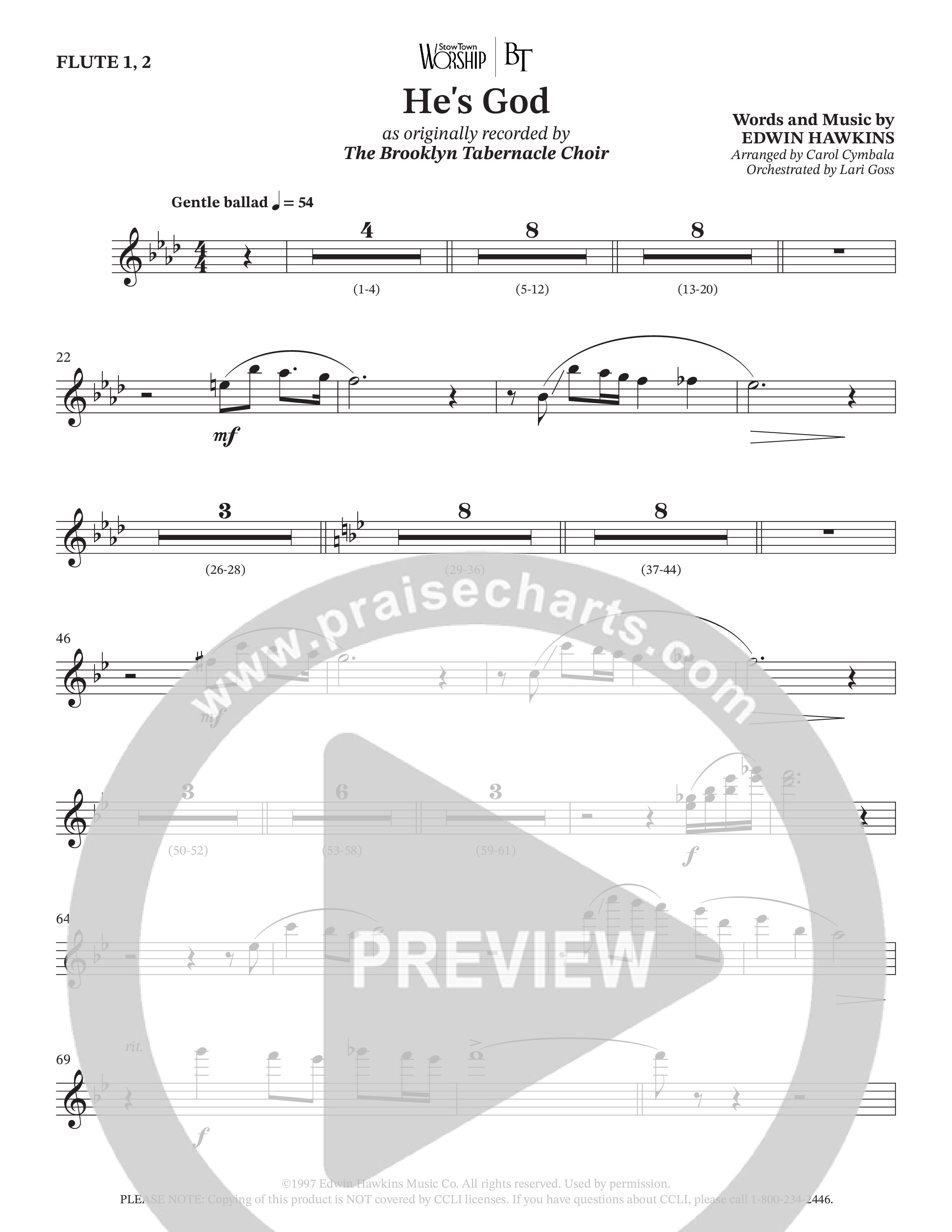 He's God (Choral Anthem SATB) Flute 1/2 (The Brooklyn Tabernacle Choir / Arr. Carol Cymbala / Orch. Lari Goss)