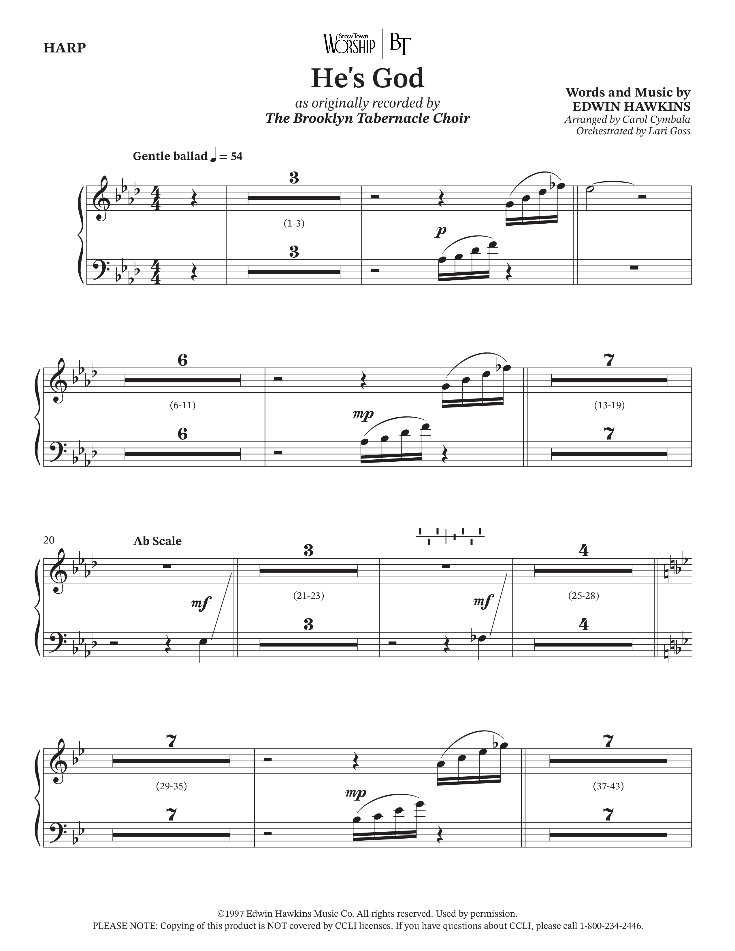 He's God (Choral Anthem SATB) Harp (The Brooklyn Tabernacle Choir / Arr. Carol Cymbala / Orch. Lari Goss)