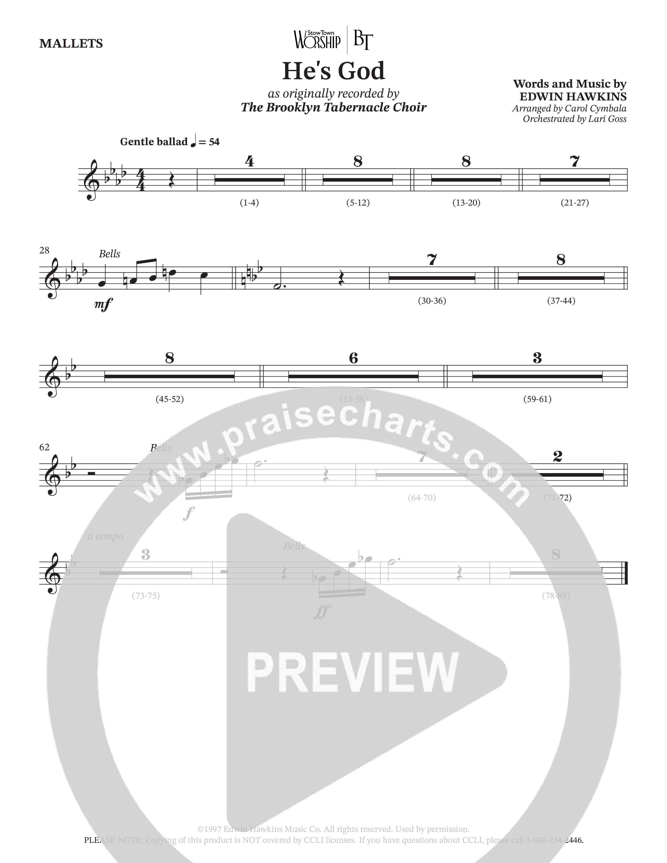 He's God (Choral Anthem SATB) Mallets (The Brooklyn Tabernacle Choir / Arr. Carol Cymbala / Orch. Lari Goss)