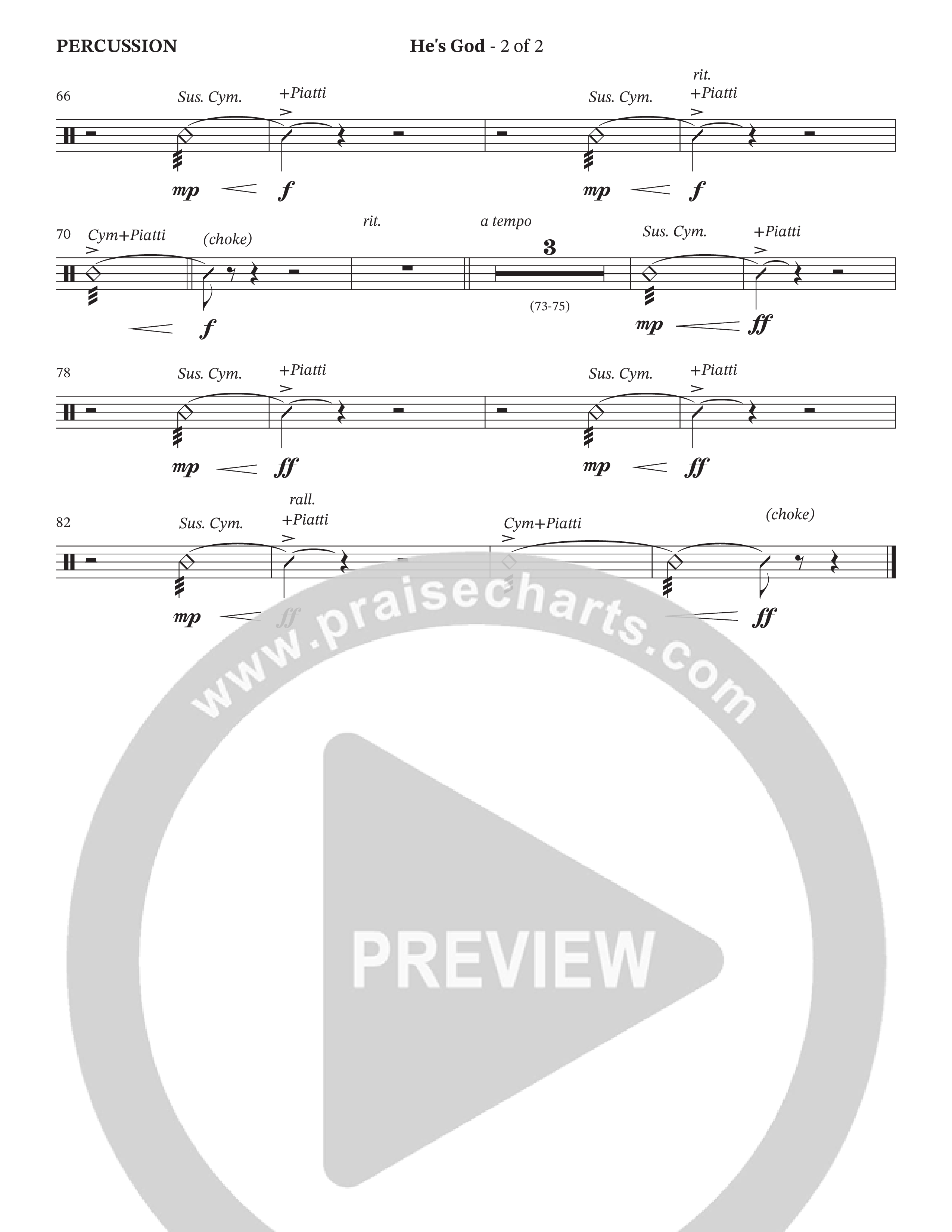 He's God (Choral Anthem SATB) Percussion (The Brooklyn Tabernacle Choir / Arr. Carol Cymbala / Orch. Lari Goss)