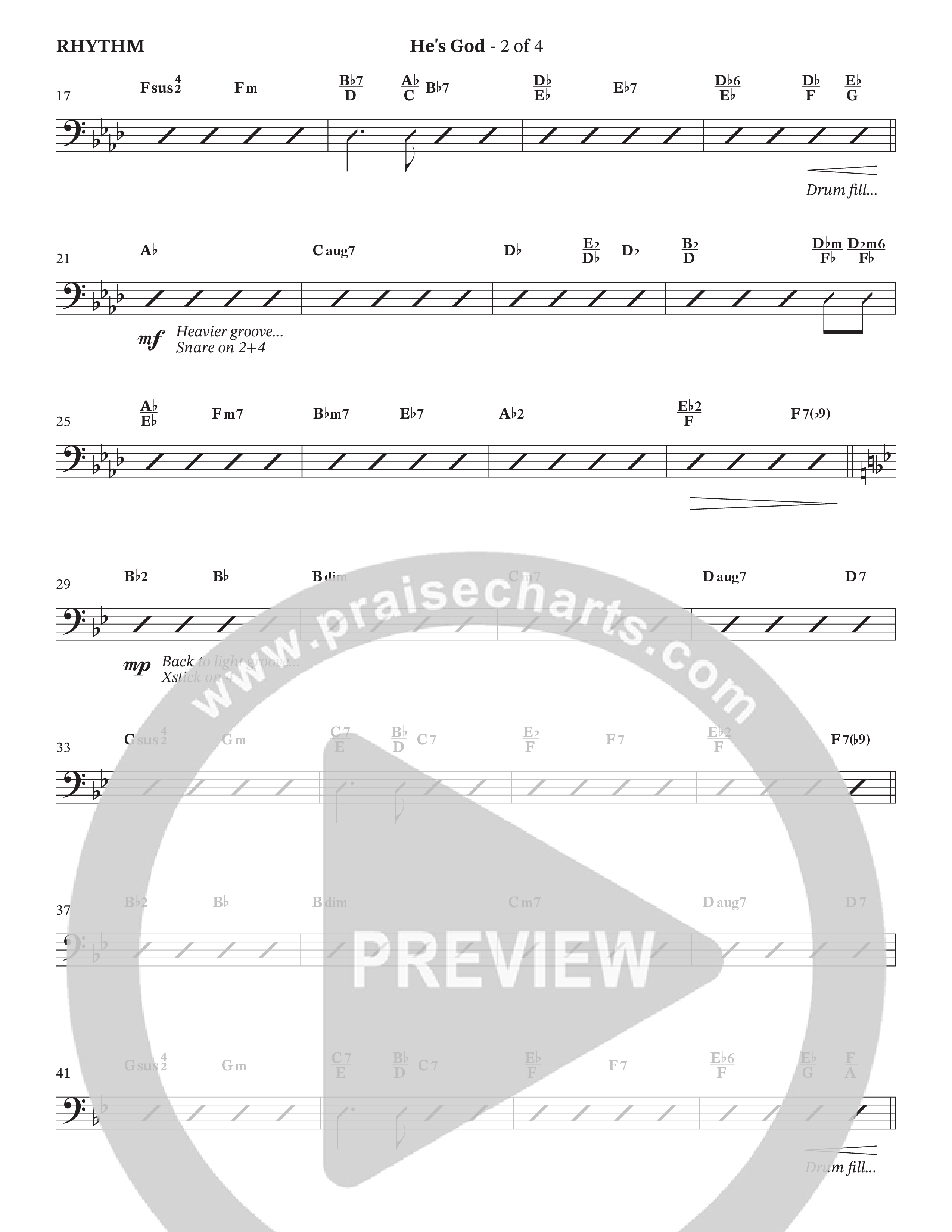 He's God (Choral Anthem SATB) Rhythm Chart (The Brooklyn Tabernacle Choir / Arr. Carol Cymbala / Orch. Lari Goss)