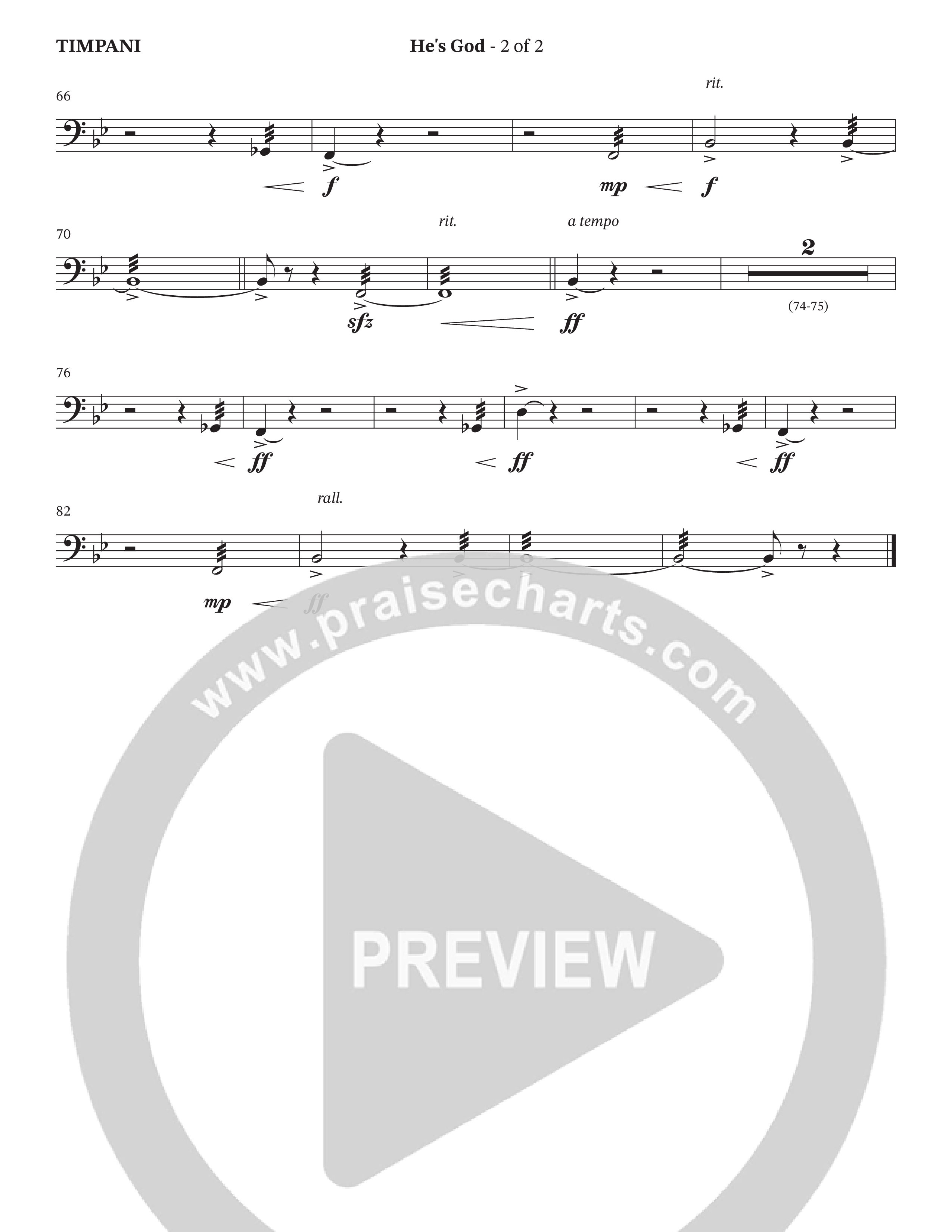 He's God (Choral Anthem SATB) Timpani (The Brooklyn Tabernacle Choir / Arr. Carol Cymbala / Orch. Lari Goss)