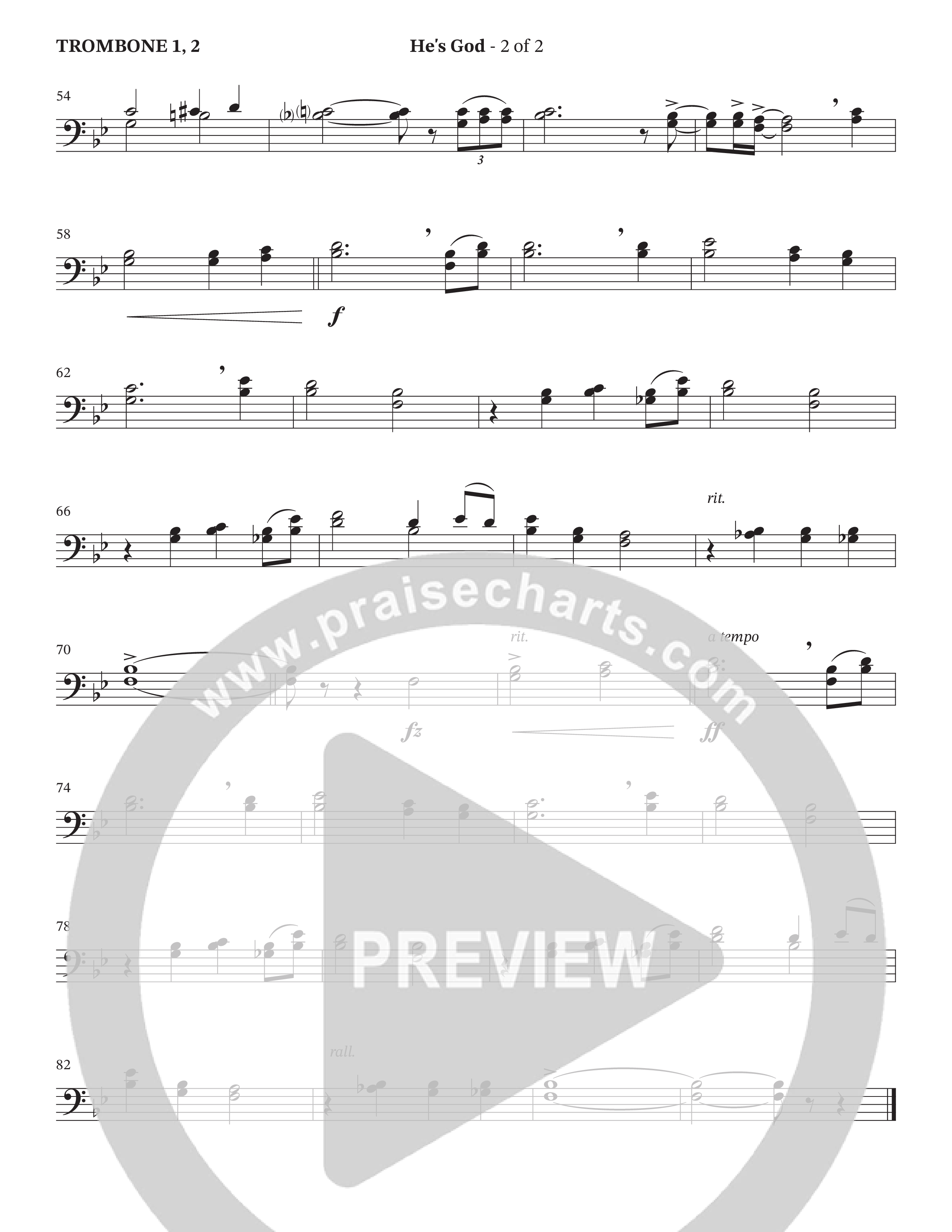 He's God (Choral Anthem SATB) Trombone 1/2 (The Brooklyn Tabernacle Choir / Arr. Carol Cymbala / Orch. Lari Goss)