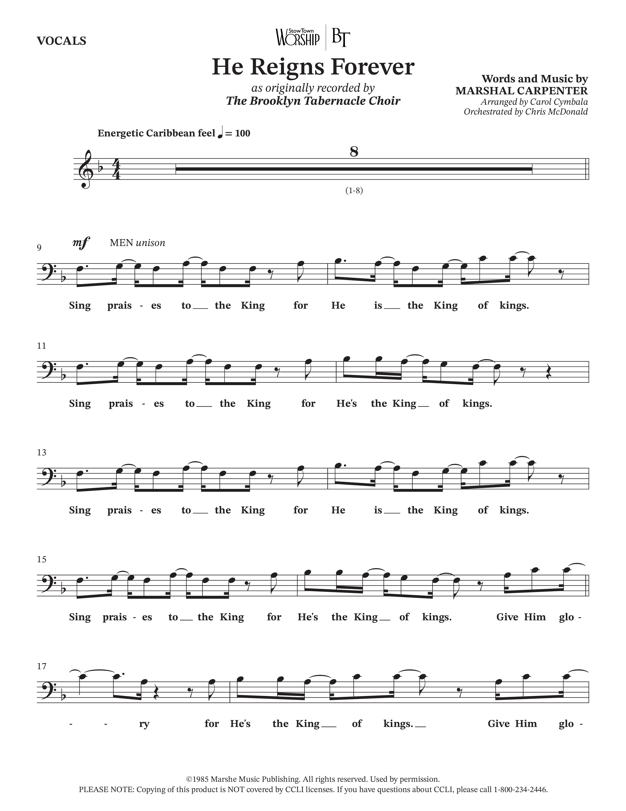 He Reigns Forever (Choral Anthem SATB) Choir Sheet (SATB) (The Brooklyn Tabernacle Choir / Arr. Carol Cymbala / Orch. Chris McDonald)