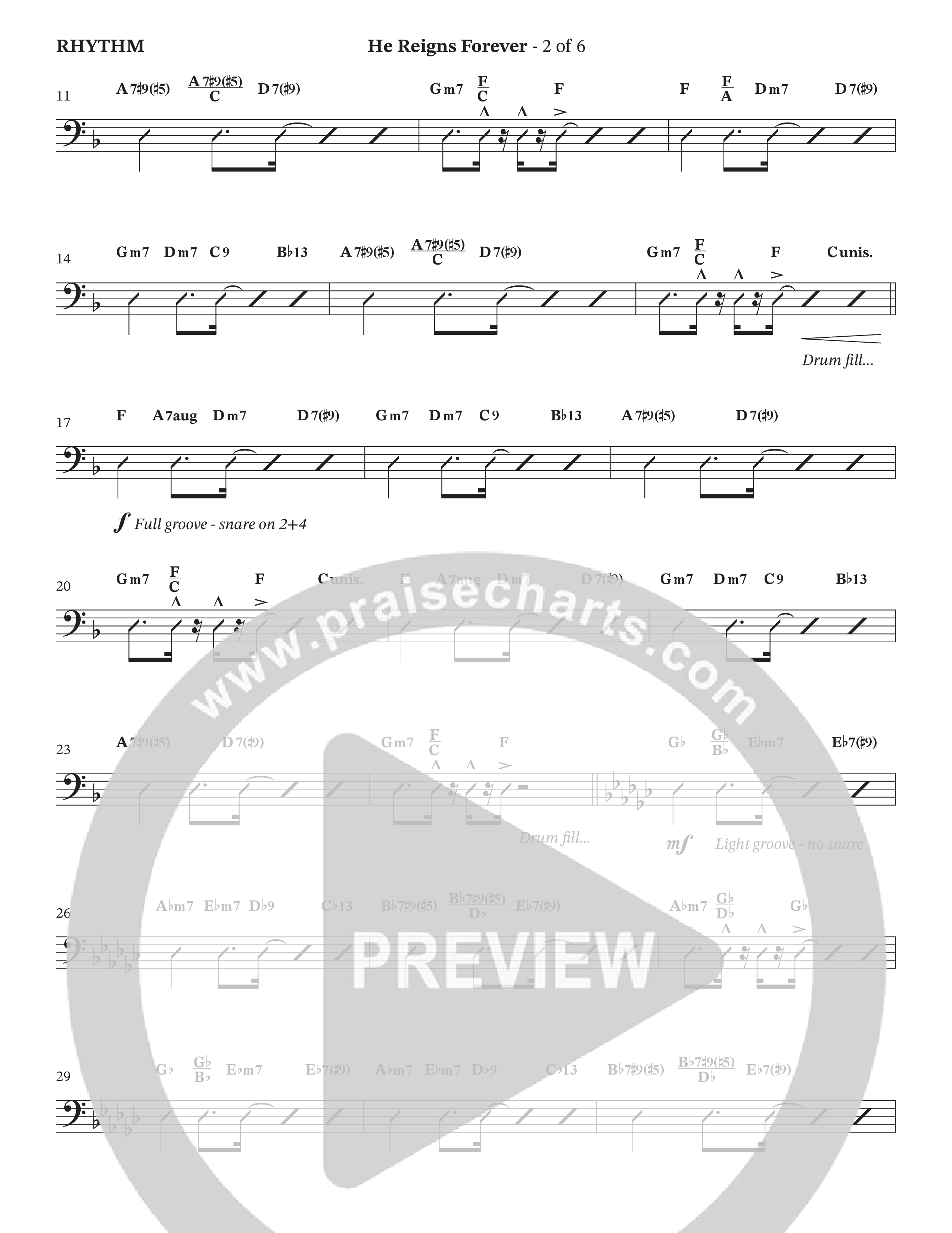 He Reigns Forever (Choral Anthem SATB) Rhythm Chart (The Brooklyn Tabernacle Choir / Arr. Carol Cymbala / Orch. Chris McDonald)