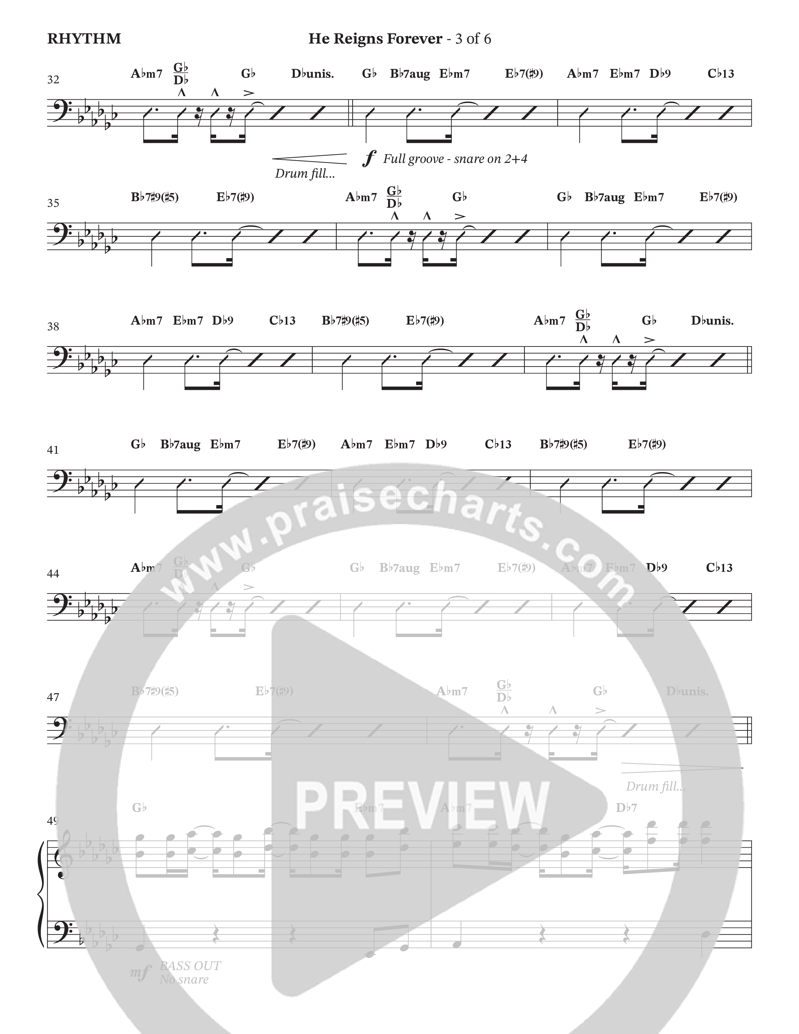 He Reigns Forever (Choral Anthem SATB) Rhythm Chart (The Brooklyn Tabernacle Choir / Arr. Carol Cymbala / Orch. Chris McDonald)