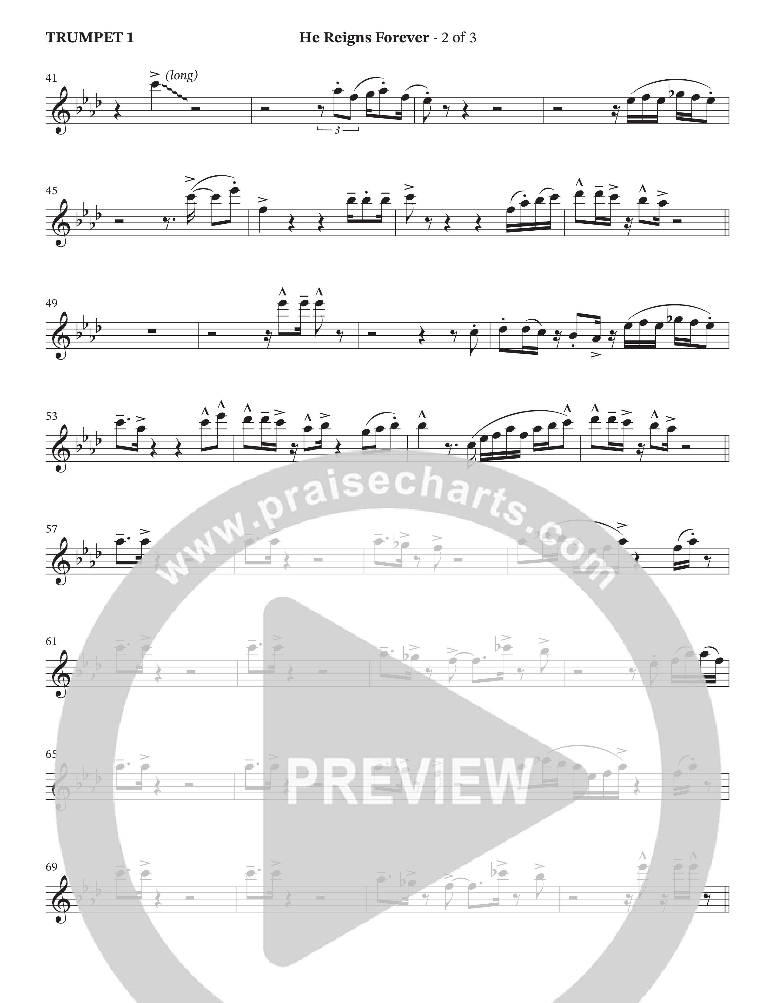 He Reigns Forever (Choral Anthem SATB) Trumpet 1 (The Brooklyn Tabernacle Choir / Arr. Carol Cymbala / Orch. Chris McDonald)