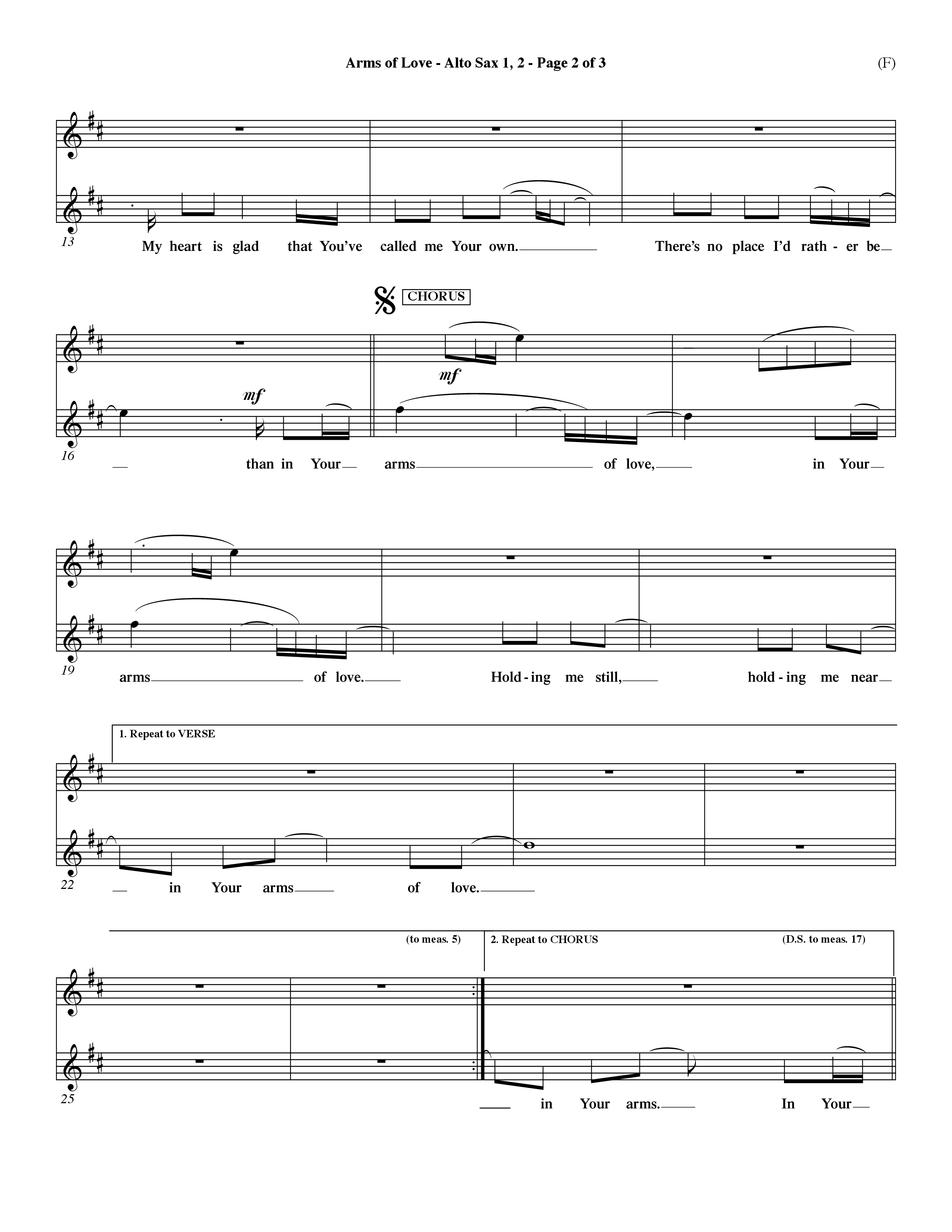 Arms Of Love (Choral Anthem SATB) Alto Sax 1/2 (Word Music Choral / Orch. Dave Williamson)