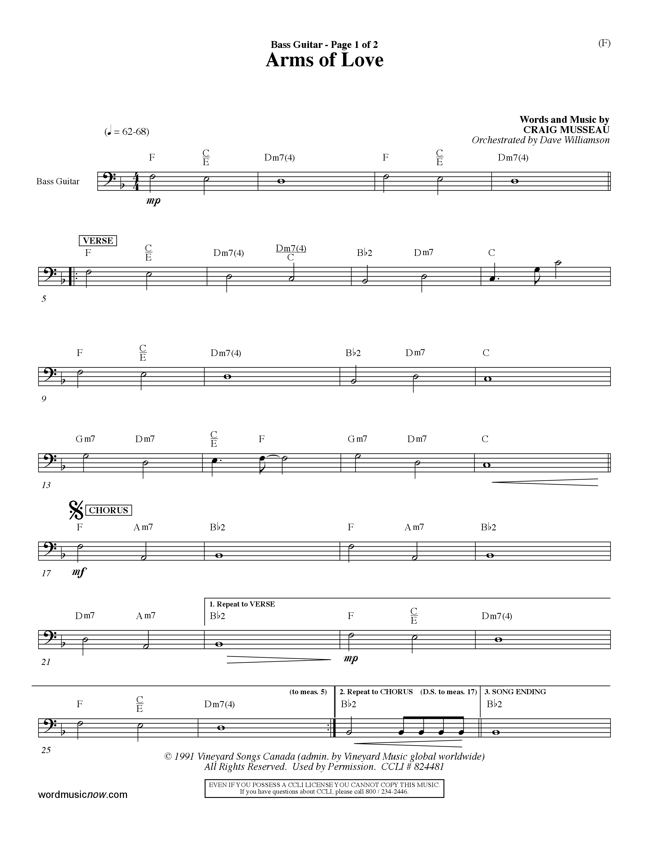 Arms Of Love (Choral Anthem SATB) Bass Guitar (Word Music Choral / Orch. Dave Williamson)